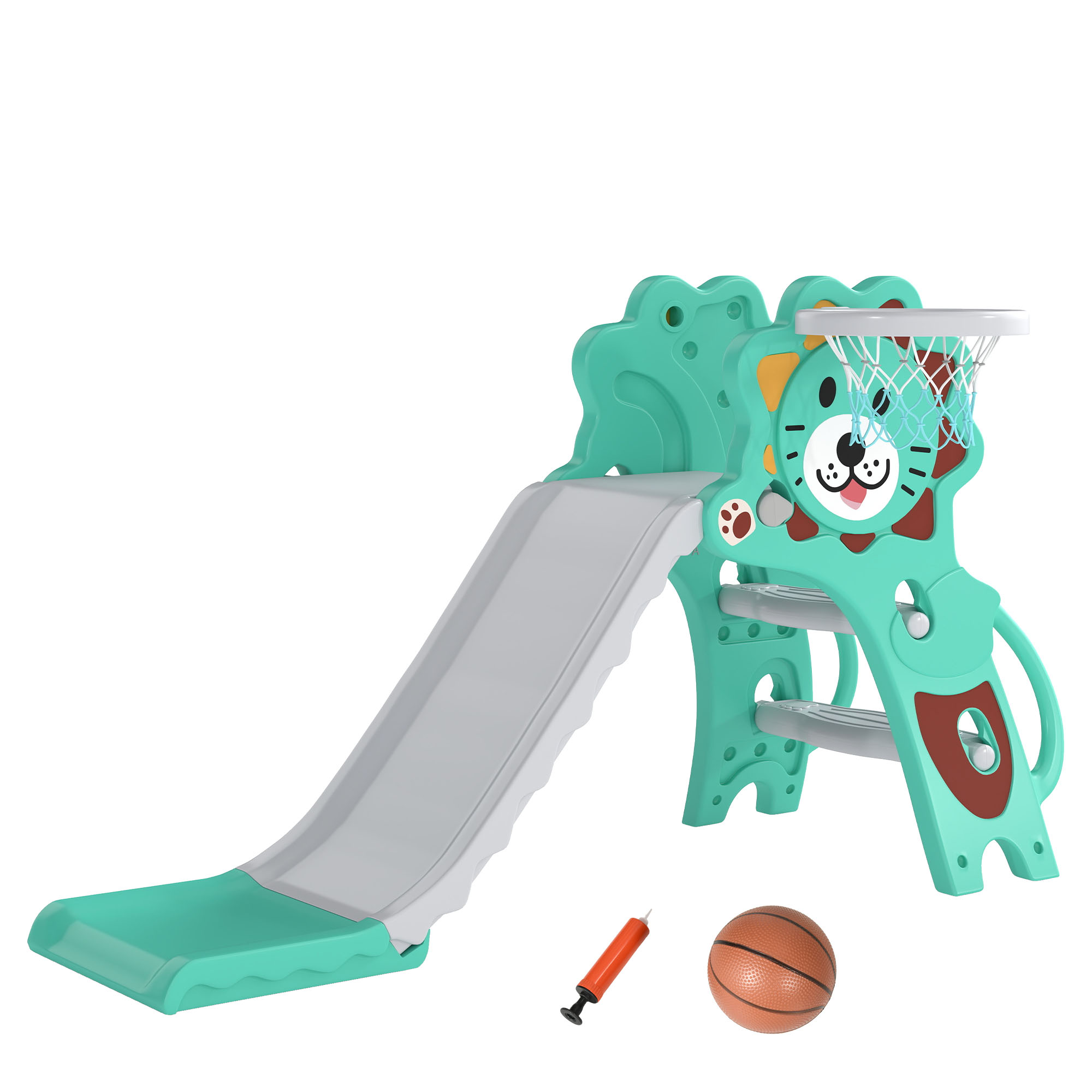 WETHERBY Kids Indoor Baby Slide with Climber and Basketball Hoop, Ages 18 to 36 Months - Blue and Grey