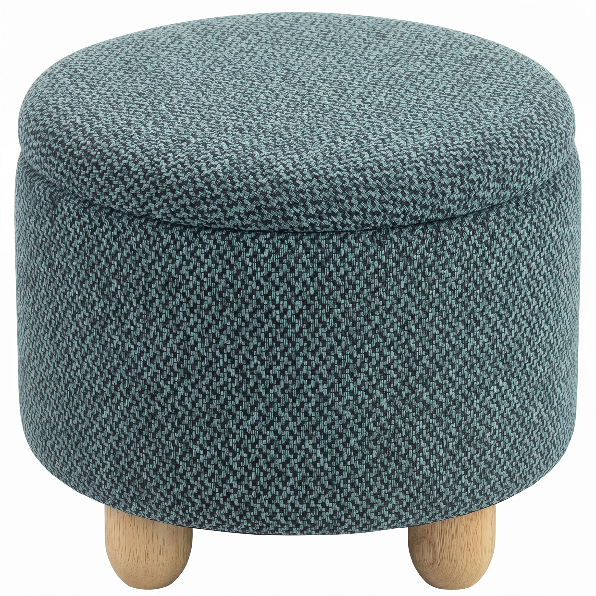 REIGATE Round Storage Ottoman Bench with Hinged Lid and Rubber Wood Legs - Dark Blue