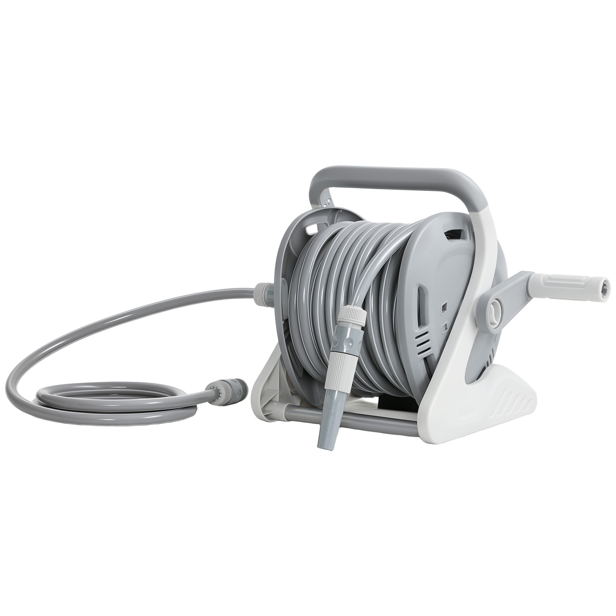 LUXIER 20 plus 2 m Portable Garden Hose Reel with Spray Nozzle and Crank Handle - Grey