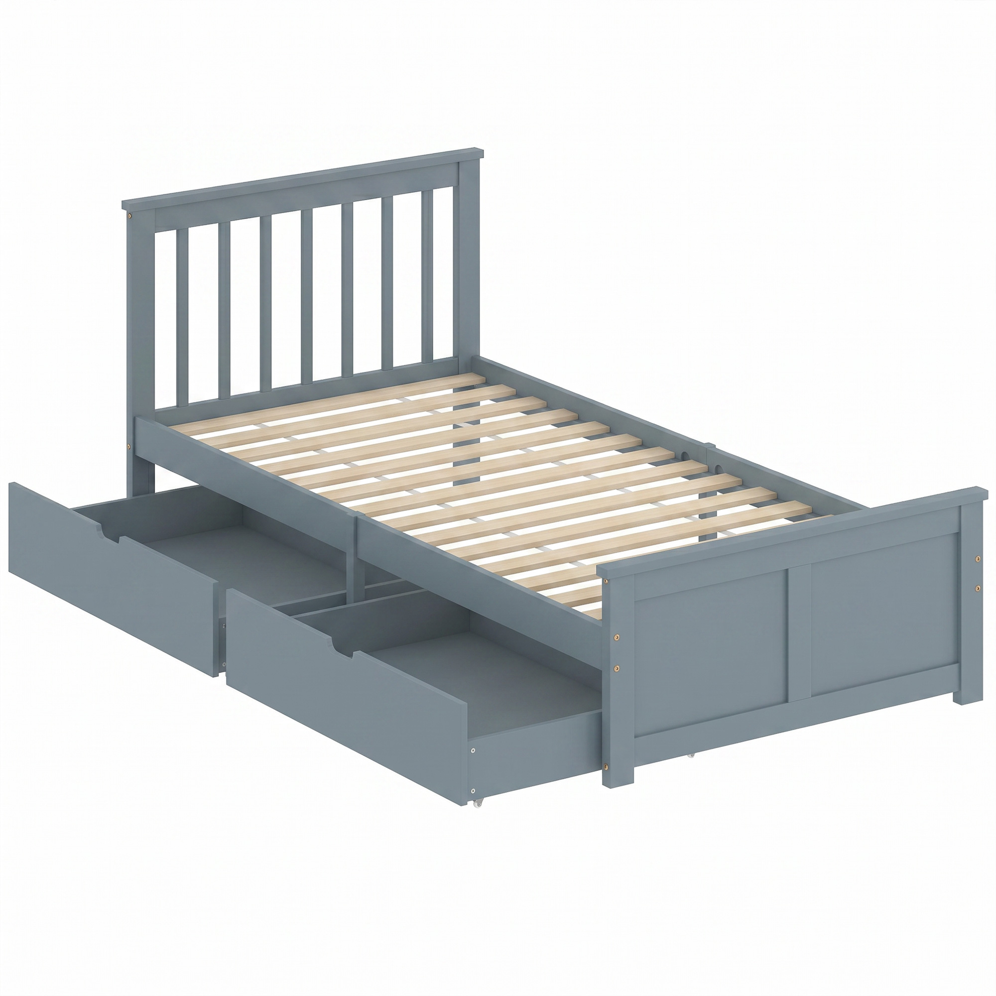 FYLMARRA Single Pine Wood Storage Bedframe with Drawers, Headboard and Wood Slats - Grey