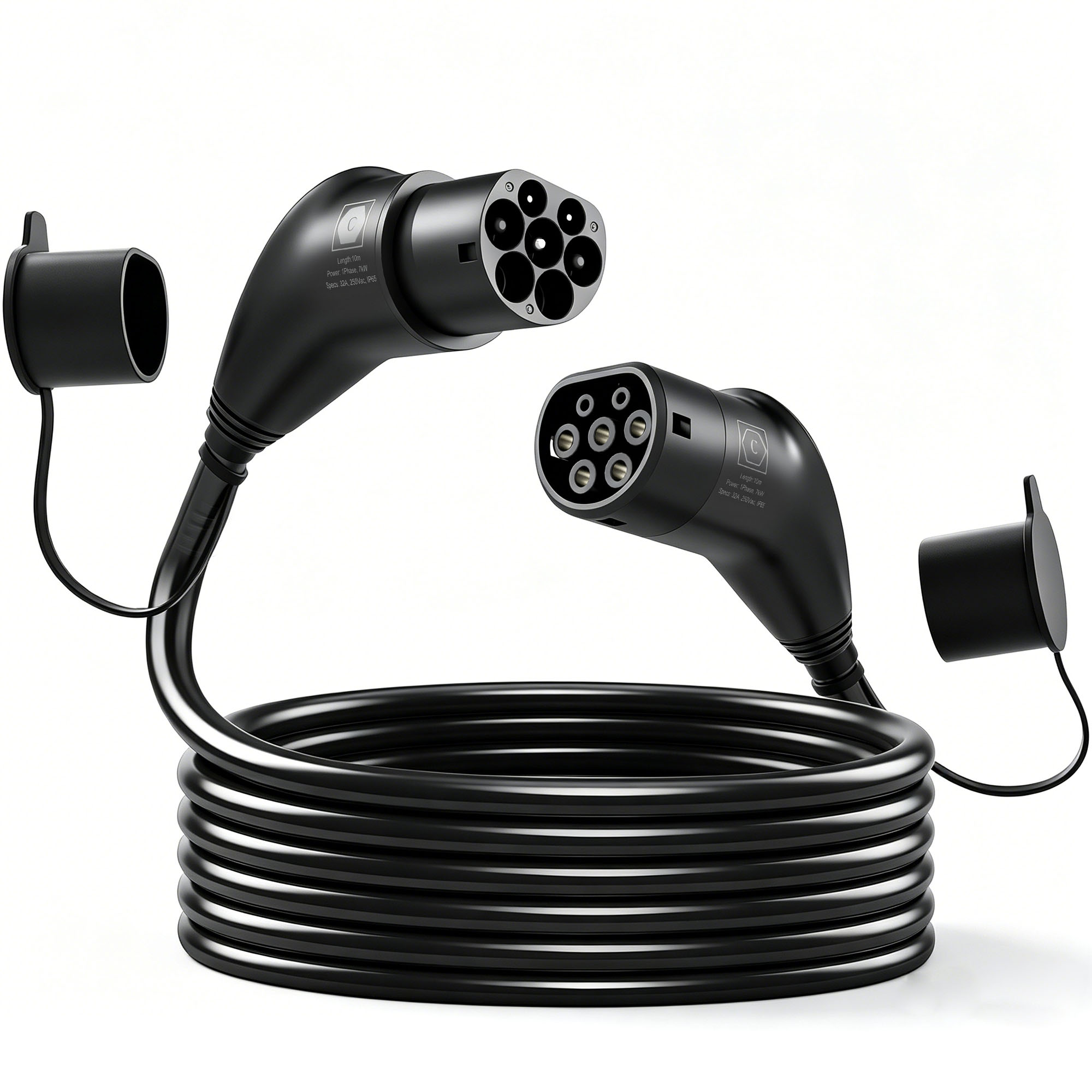 VERWOOD 7kW Type 2 EV Charging Cable, 10 m, 32A, Mode 3 and 1 Phase for Electric Cars - Black and White
