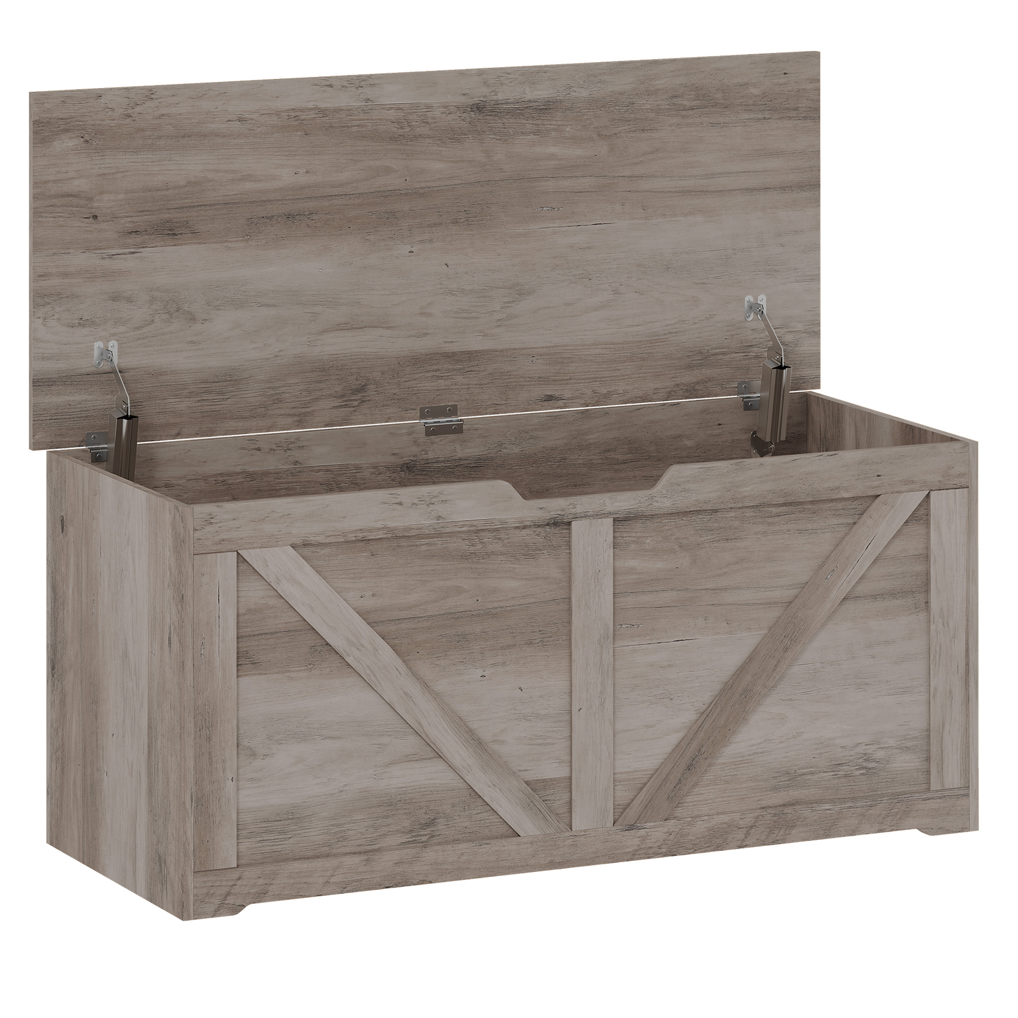 JUVRIA 127L Particleboard Home Storage Box with Safety Hinges and Wood Effect - Grey