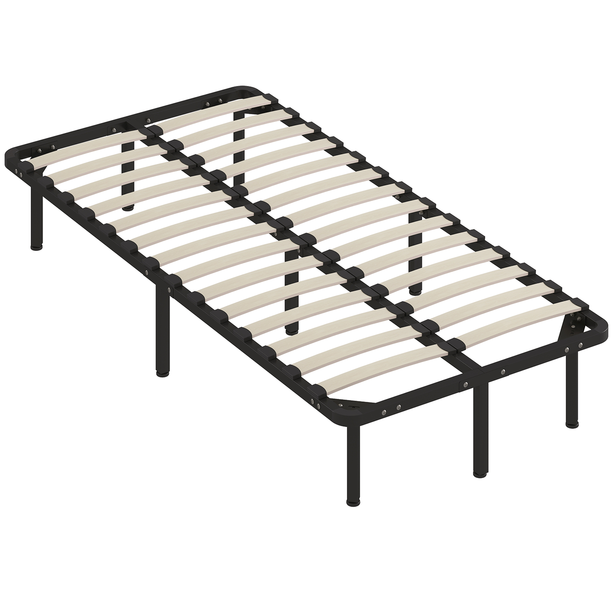 DUNFORD Single Metal Bedframe with Wood Slats and Underbed Storage - Black and Natural
