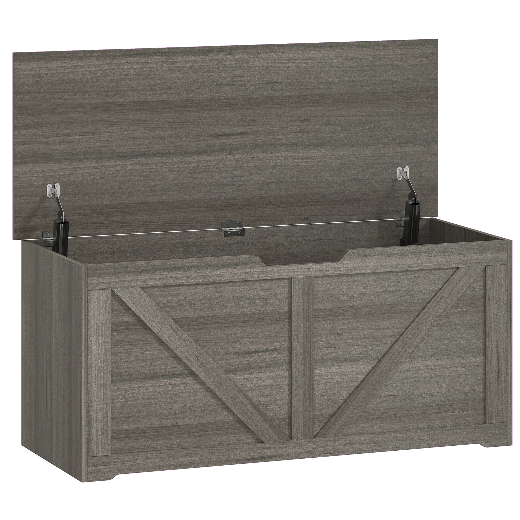 JUVRIA 127L Particleboard Home Storage Box with Safety Hinges and Wood Effect - Dark Grey