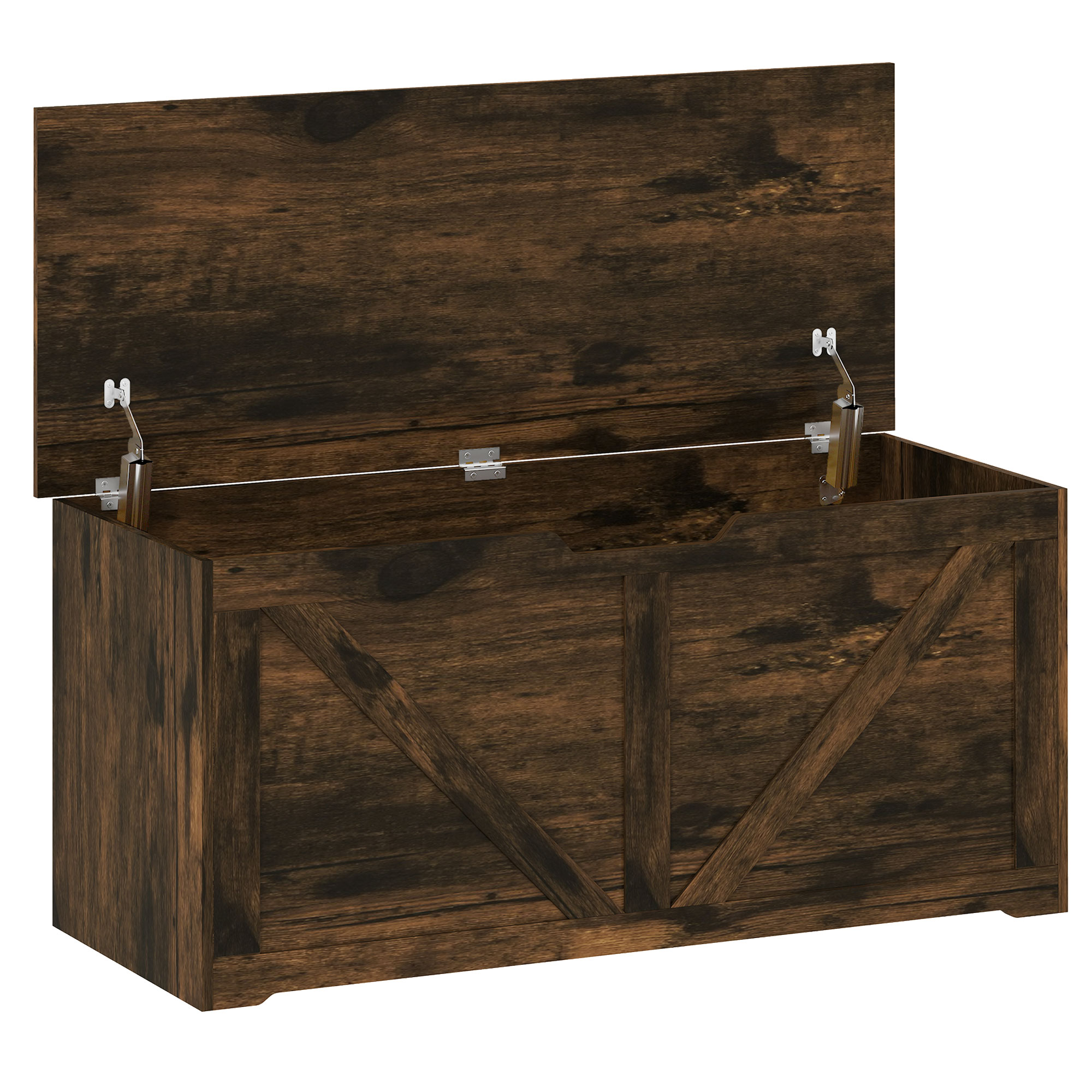 JUVRIA 127L Particleboard Home Storage Box with Safety Hinges and Wood Effect - Rustic Brown