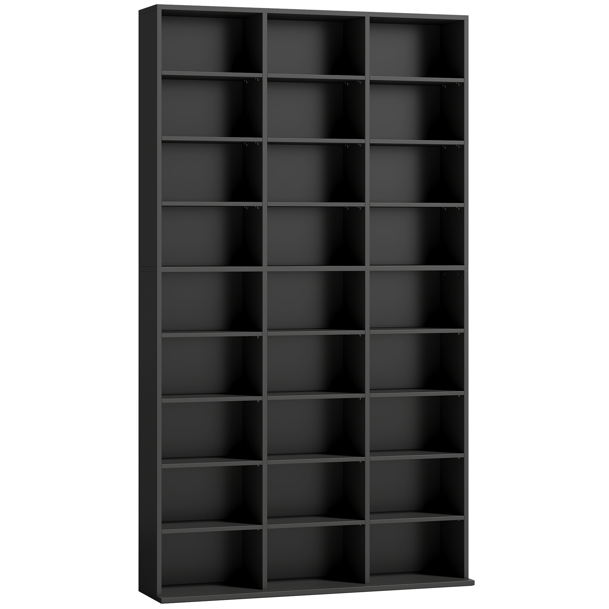 WOODCROFT Media Storage Unit for 835 CDs or 500 DVDs with 27 Compartments and 21 Adjustable Shelves - Black