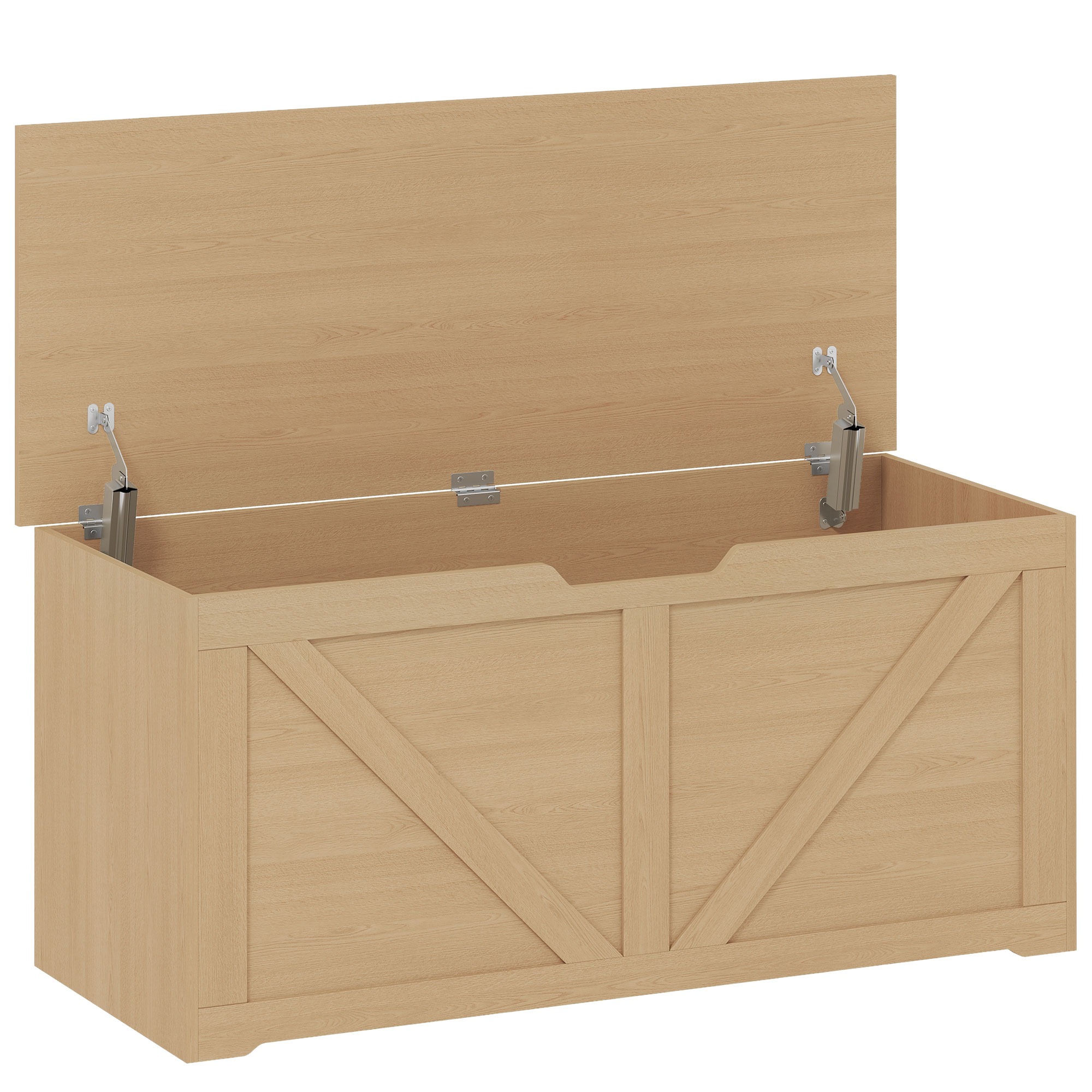 JUVRIA 127L Particleboard Home Storage Box with Safety Hinges and Wood Effect - Nature Wood Finish
