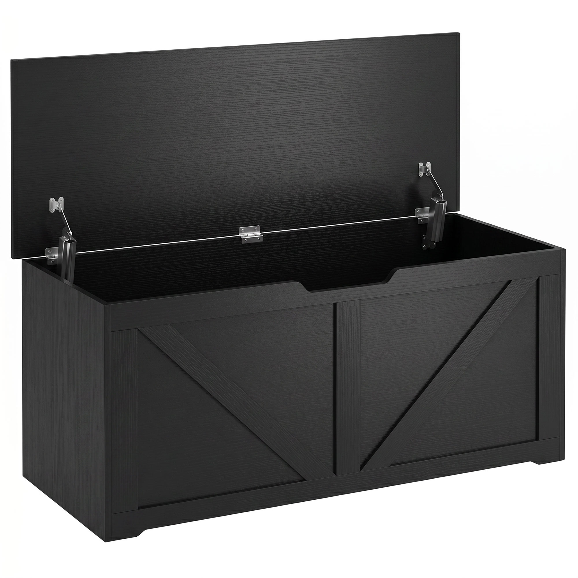 JUVRIA 127L Particleboard Home Storage Box with Safety Hinges and Wood Effect - Black