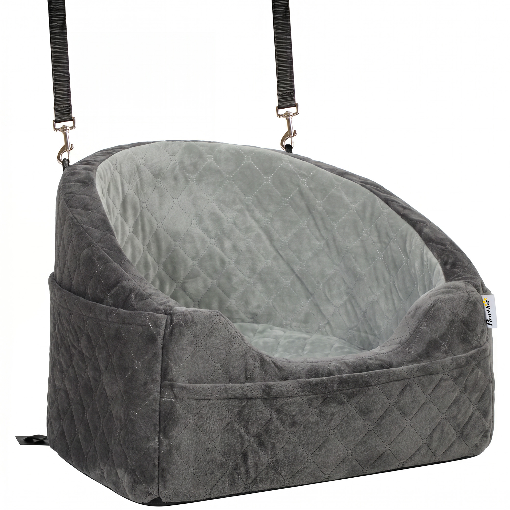 BERKHAMSTED Washable Dog Booster Car Seat with Cushion, Seat Belt and Pockets for Dogs under 10 kg - Grey
