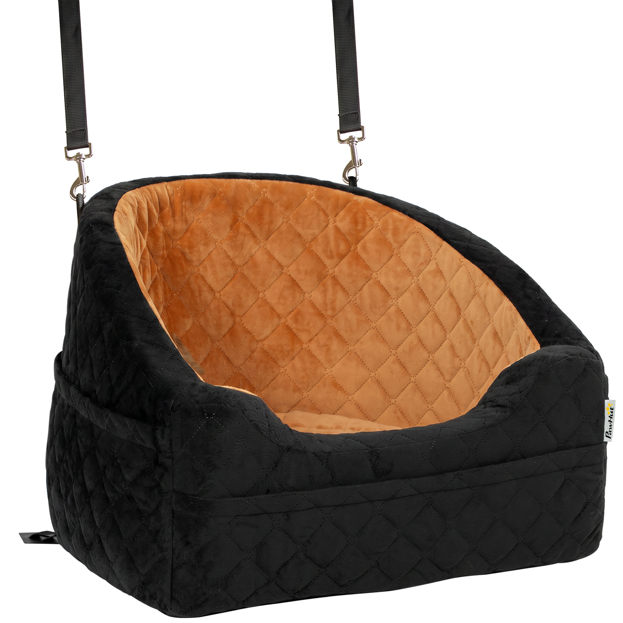 BERKHAMSTED Washable Dog Booster Car Seat with Cushion, Seat Belt and Pockets for Dogs under 10 kg - Brown and Black