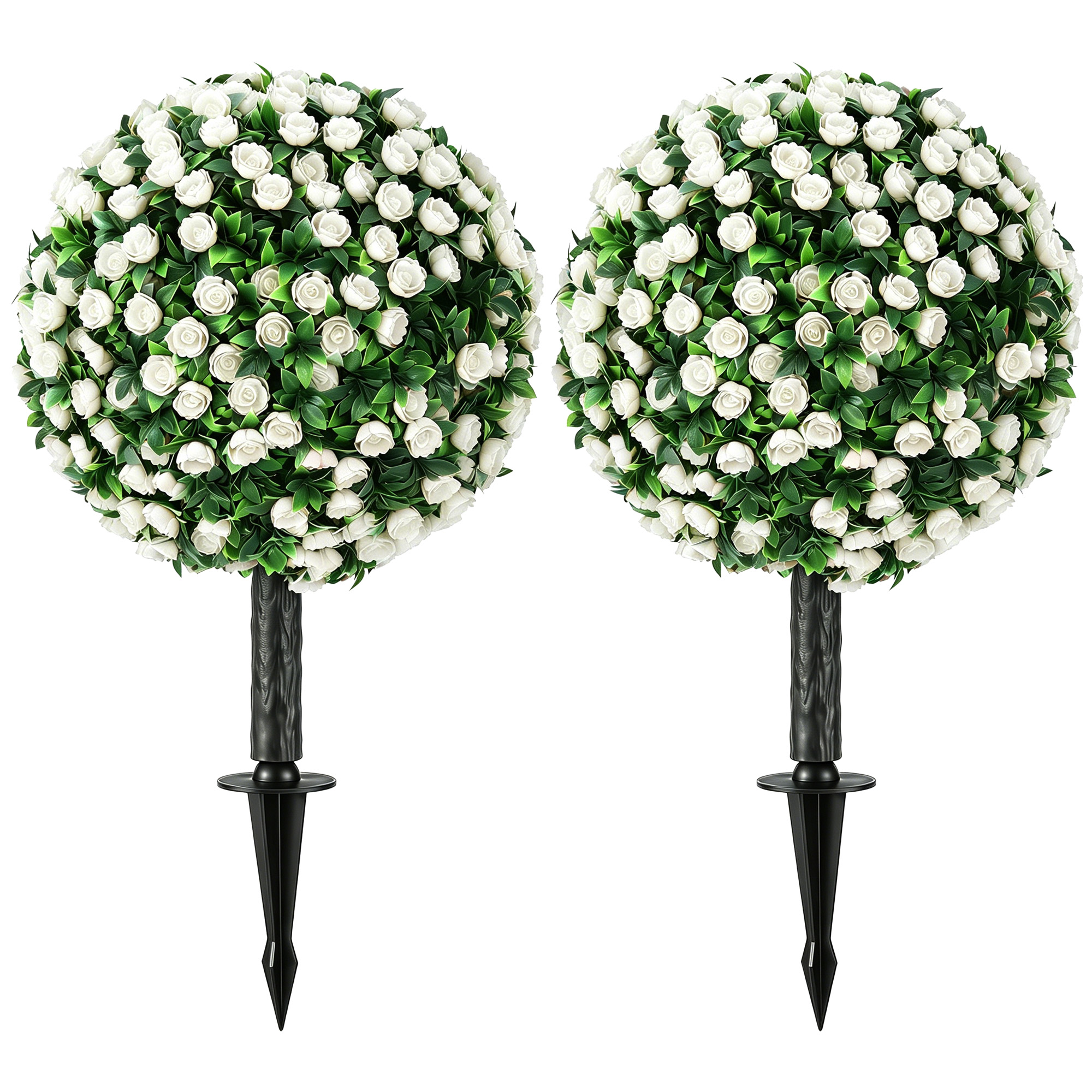 KIMBOLTON Set of 2 UV Resistant Artificial Rose Topiary Plants, 55 cm Tall - White