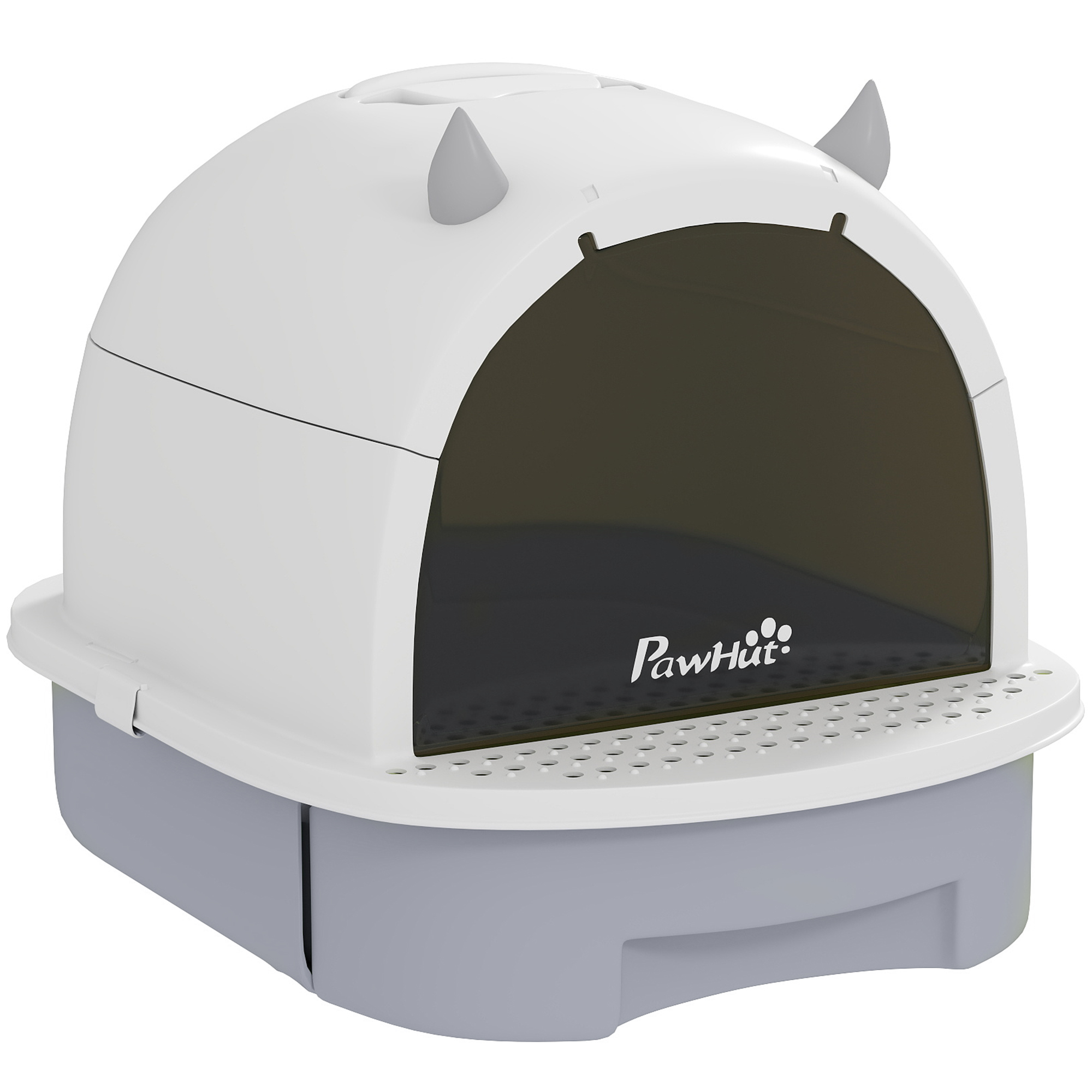 SAWBRIDGE Enclosed Cat Litter Box with Pull Out Drawer, Scoop and Odour Control Bags - Grey, White and Black