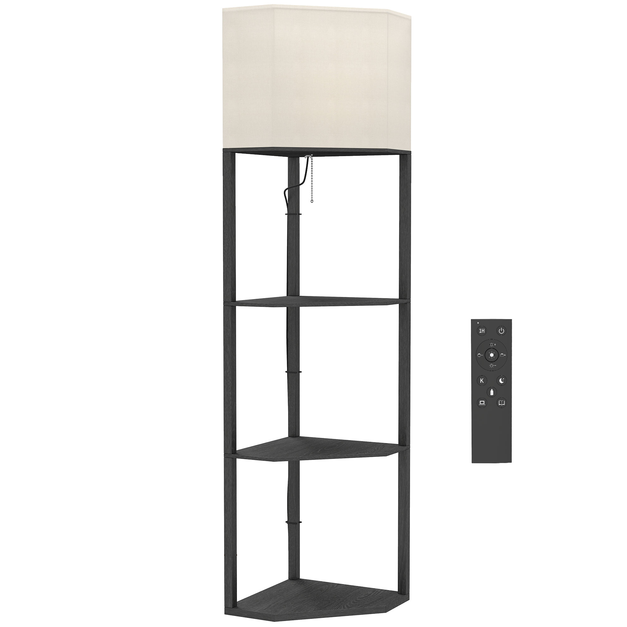 VELSTARR Dimmable Corner Floor Lamp with Shelves and 3 Colour Temperature Settings - Black and Beige