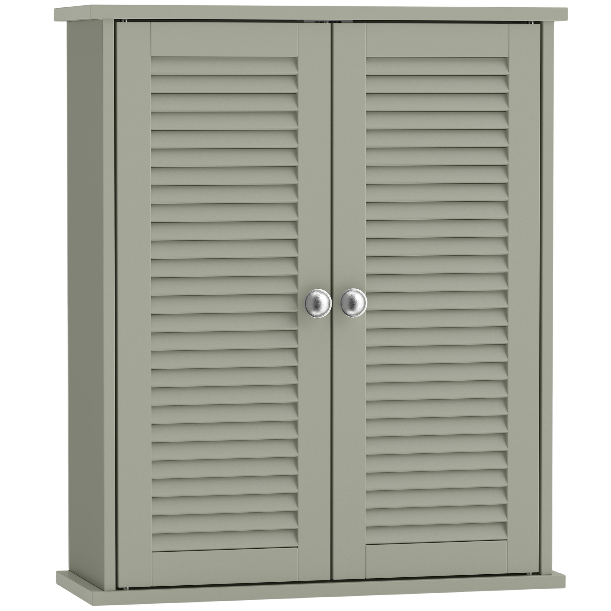 YEOVIL Wall Mounted Bathroom Cabinet with Louvered Doors and Adjustable Shelf - Light Green and Silver Tone