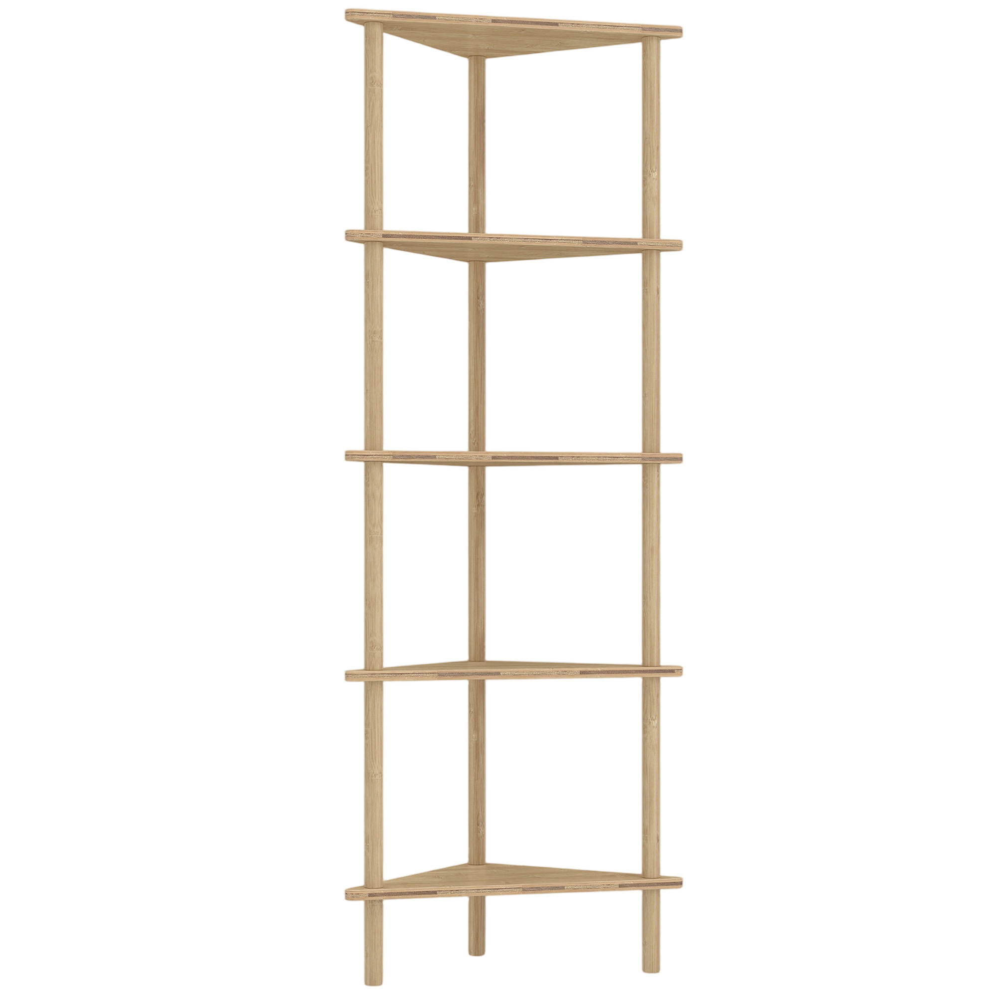 HEATHERFIELD 5 Tier Bamboo Corner Storage Shelf and Freestanding Shelving Unit - Natural Wood Finish