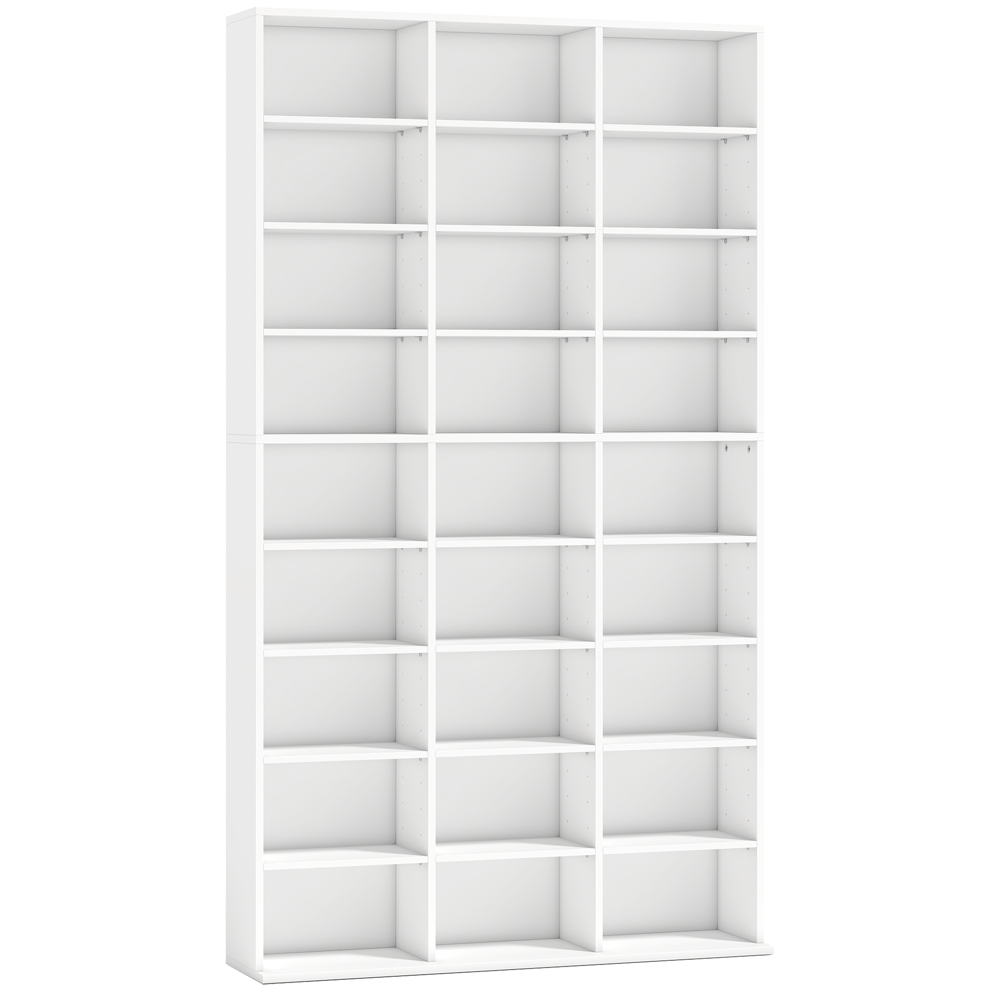 WOODCROFT Media Storage Unit for 835 CDs or 500 DVDs with 27 Compartments and 21 Adjustable Shelves - White