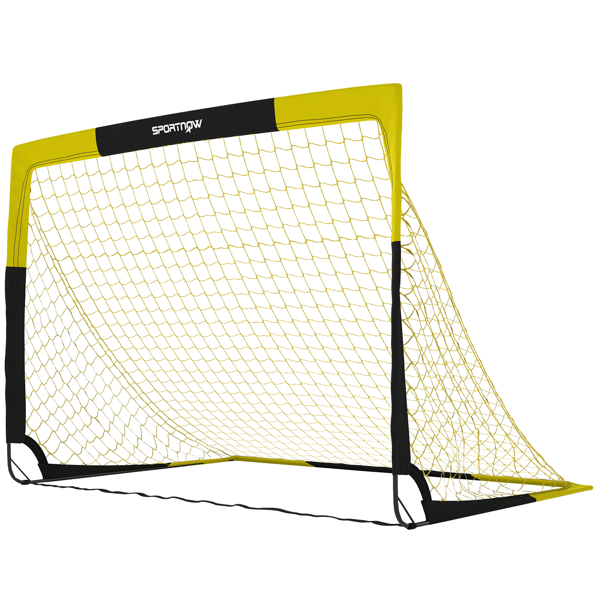 ASTLEY Pop Up Folding Football Goal with Carry Bag, Ground Stakes and Fibreglass Poles - Black and Yellow