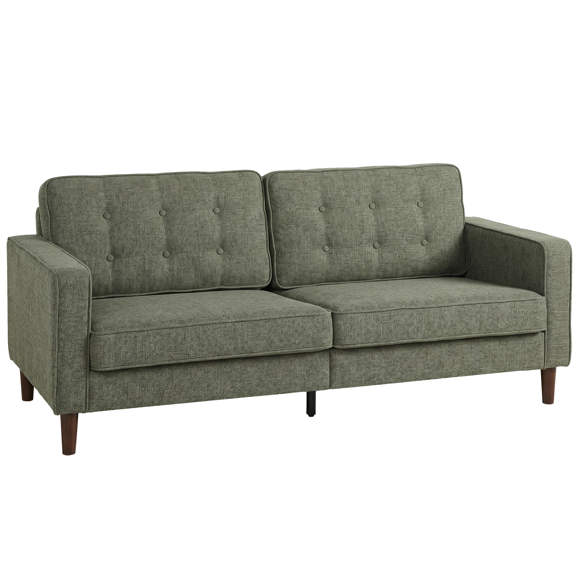 FOWEY Button Tufted 3 Seater Upholstered Sofa with Wood Legs - Green
