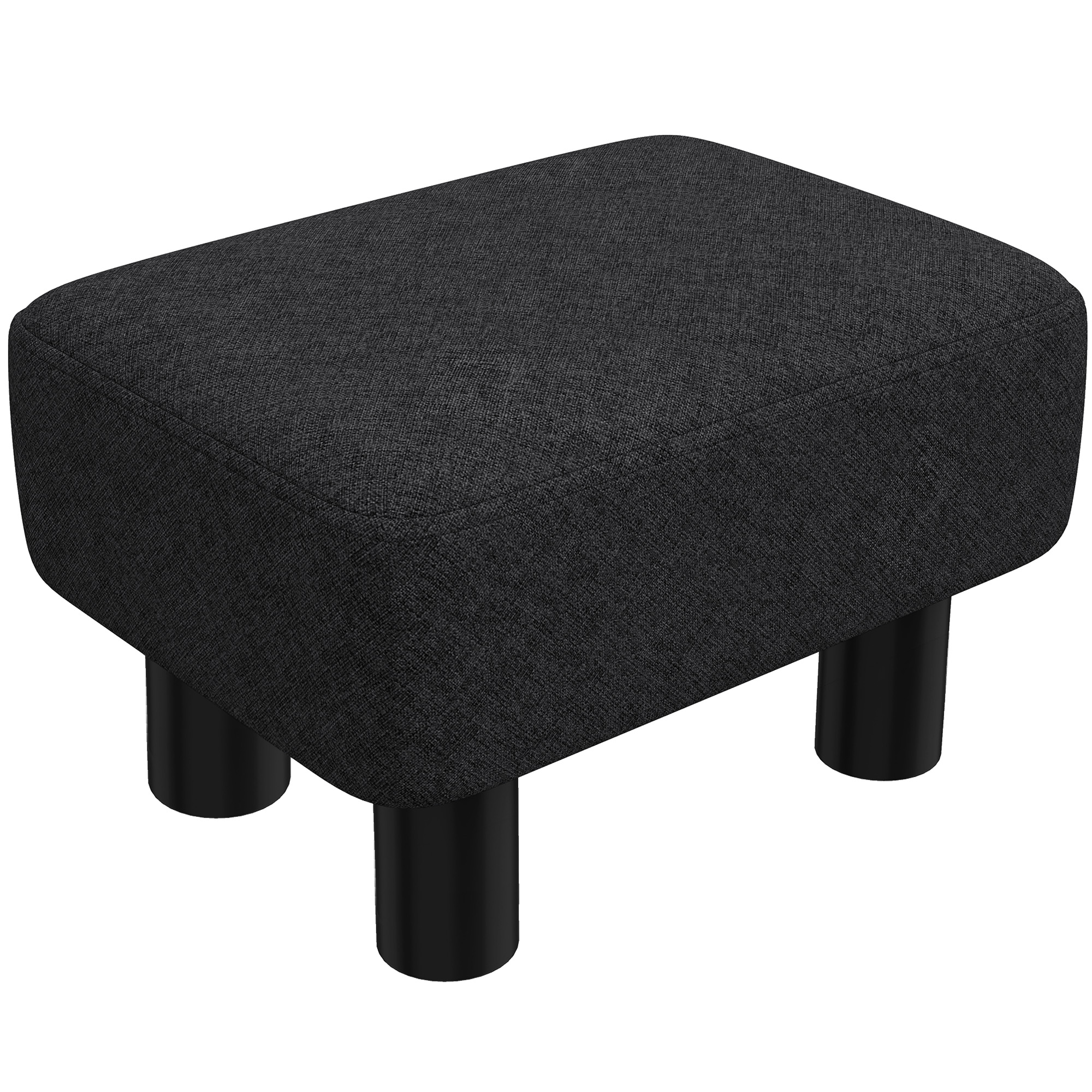 HONITON Linen Fabric Cube Footstool Ottoman with 4 Plastic Legs - Black