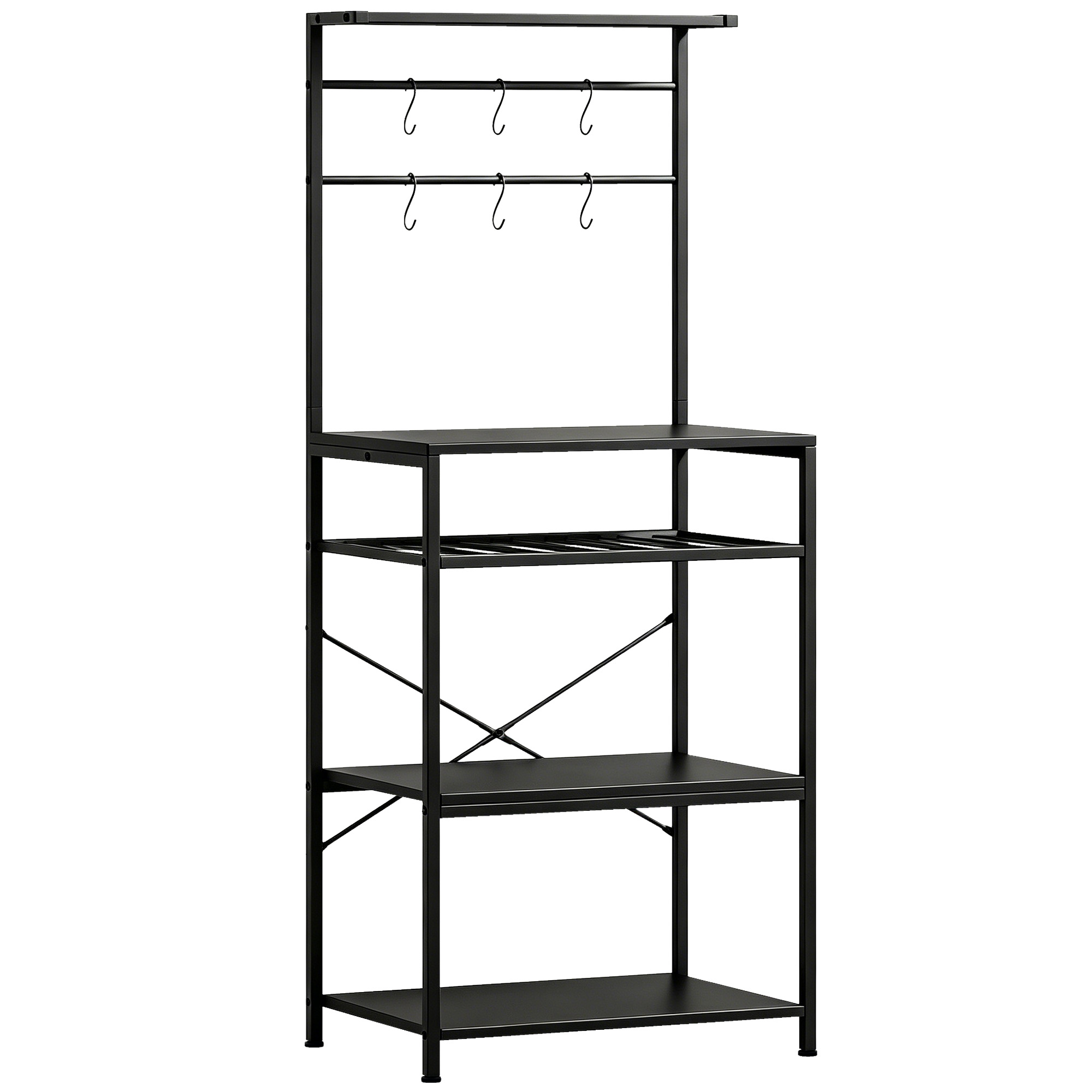 STEYNING Industrial Freestanding Shelving Unit with 6 Hooks and Wine Rack - Black