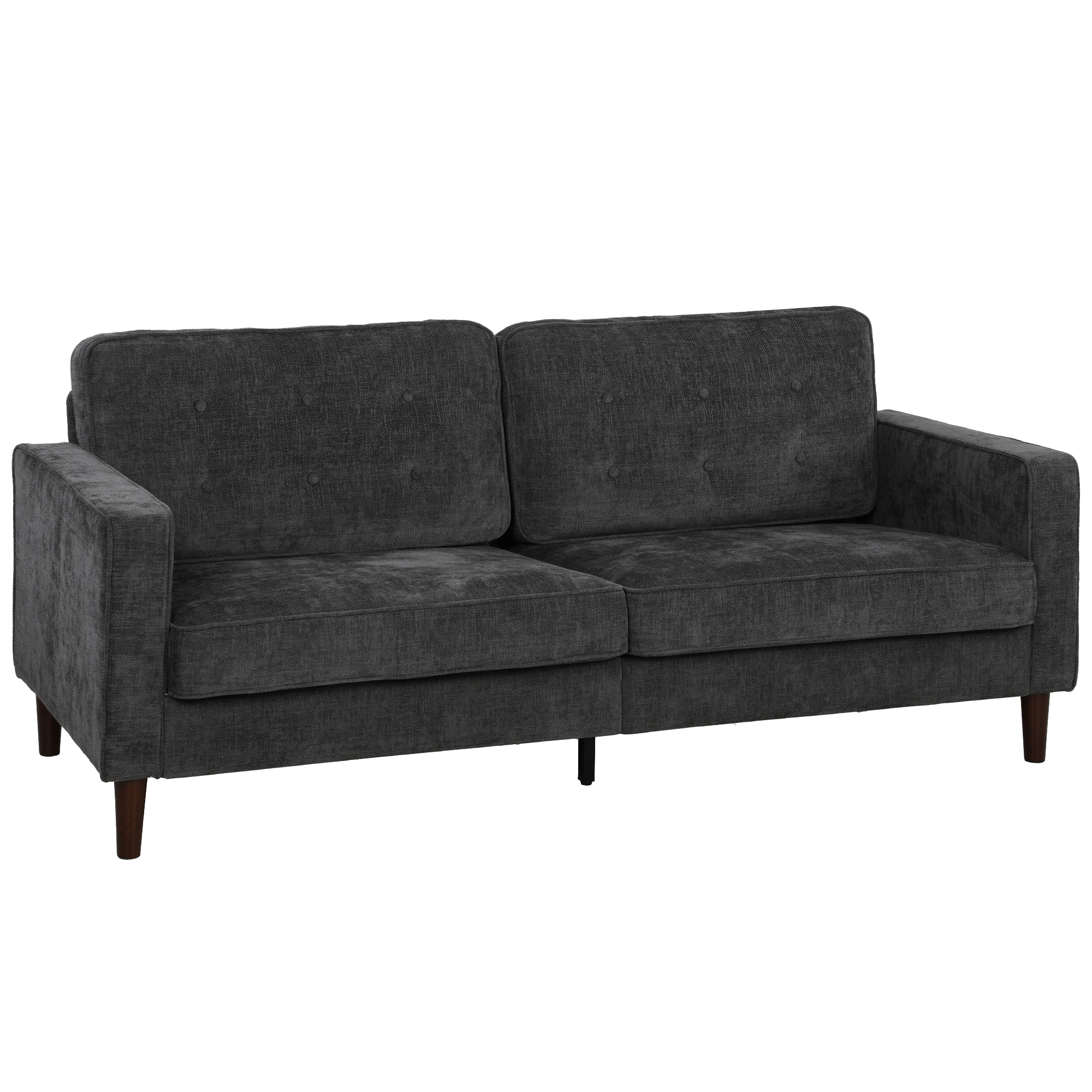 FOWEY Button Tufted 3 Seater Upholstered Sofa with Wood Legs - Dark Grey