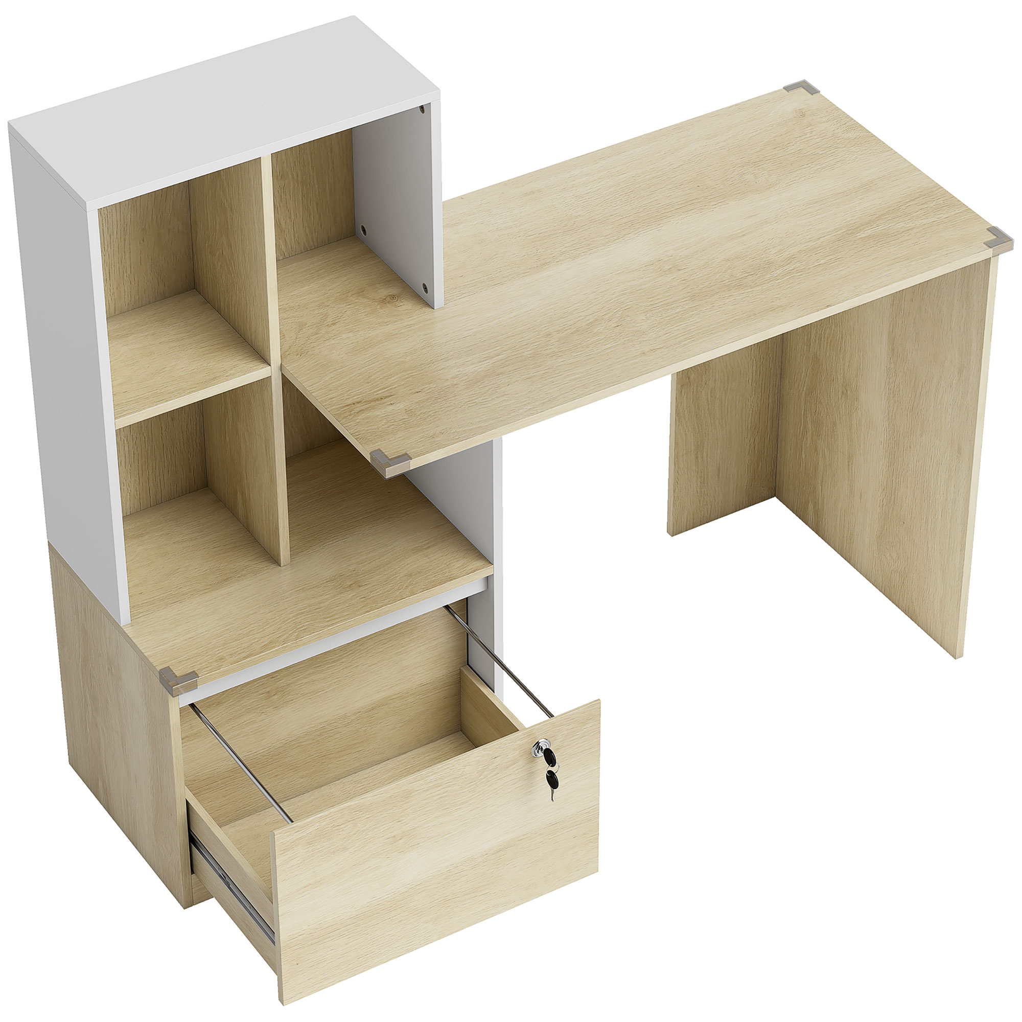 HOWDEN Computer Desk with Bookshelf, File Drawer and Hanging File Holders - Oak Wood Effect