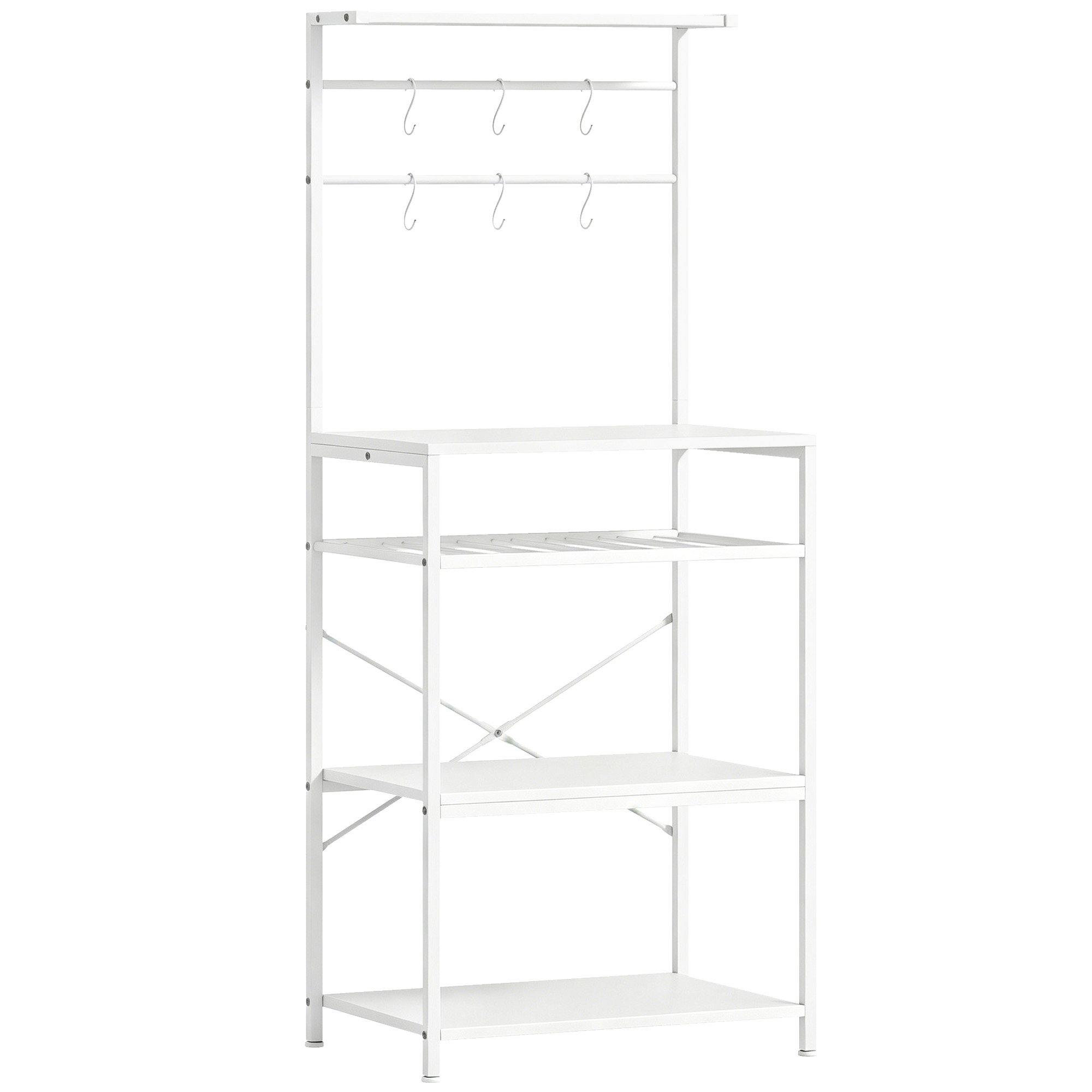 STEYNING Industrial Freestanding Shelving Unit with 6 Hooks and Wine Rack - White