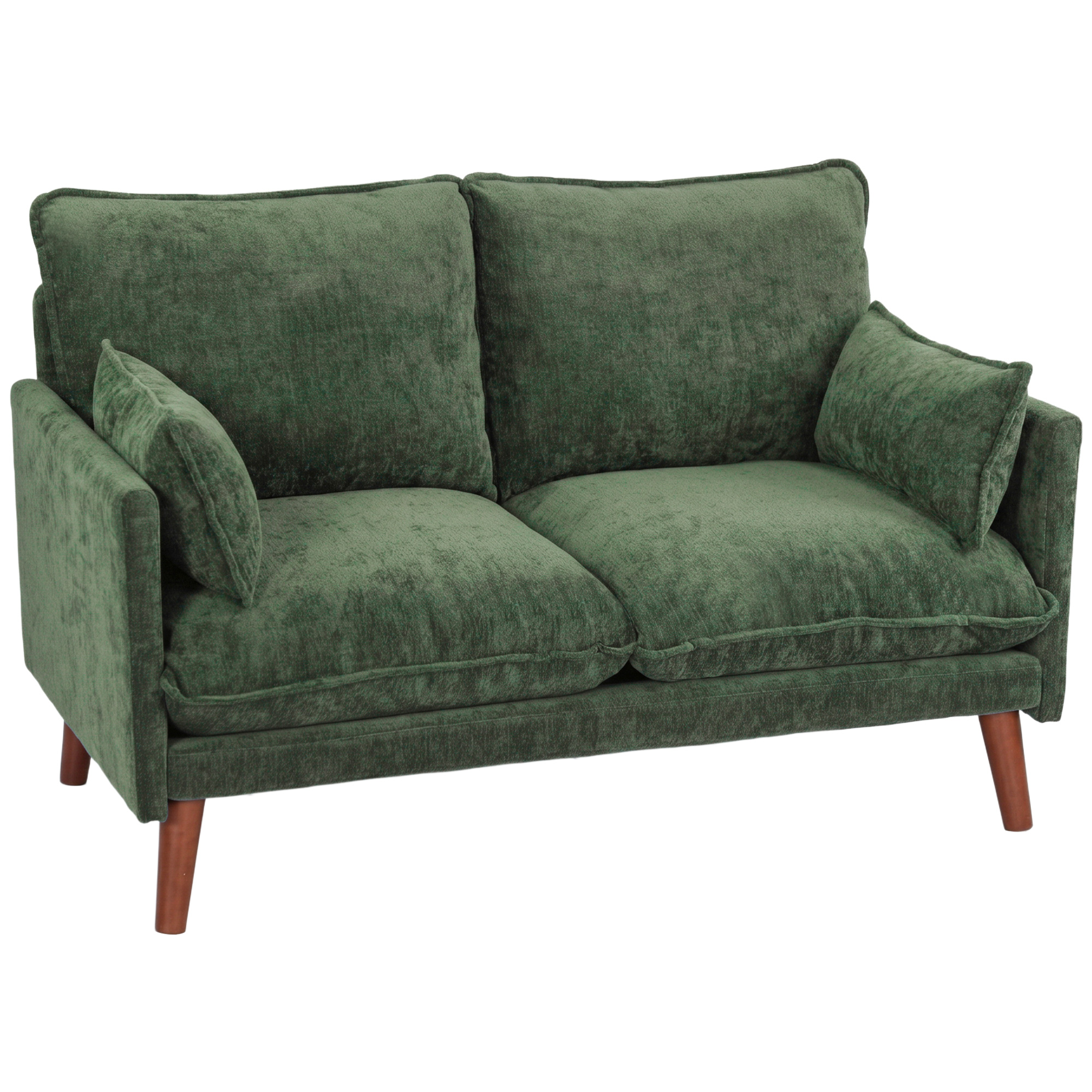 DULWICH 2 Seater Loveseat Sofa with Wide Deep Seat, Spring Cushions and Wood Legs - Green