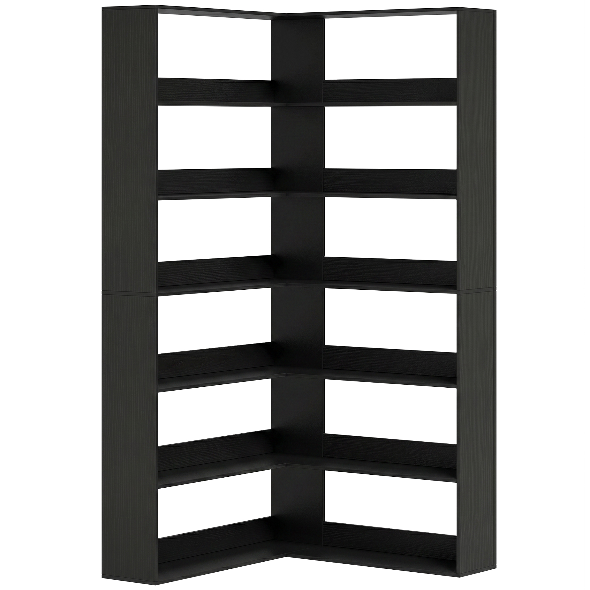 FORDHAM 7 Tier L Shaped Corner Bookcase with Anti Slip Rear Guard - Black Wood Effect