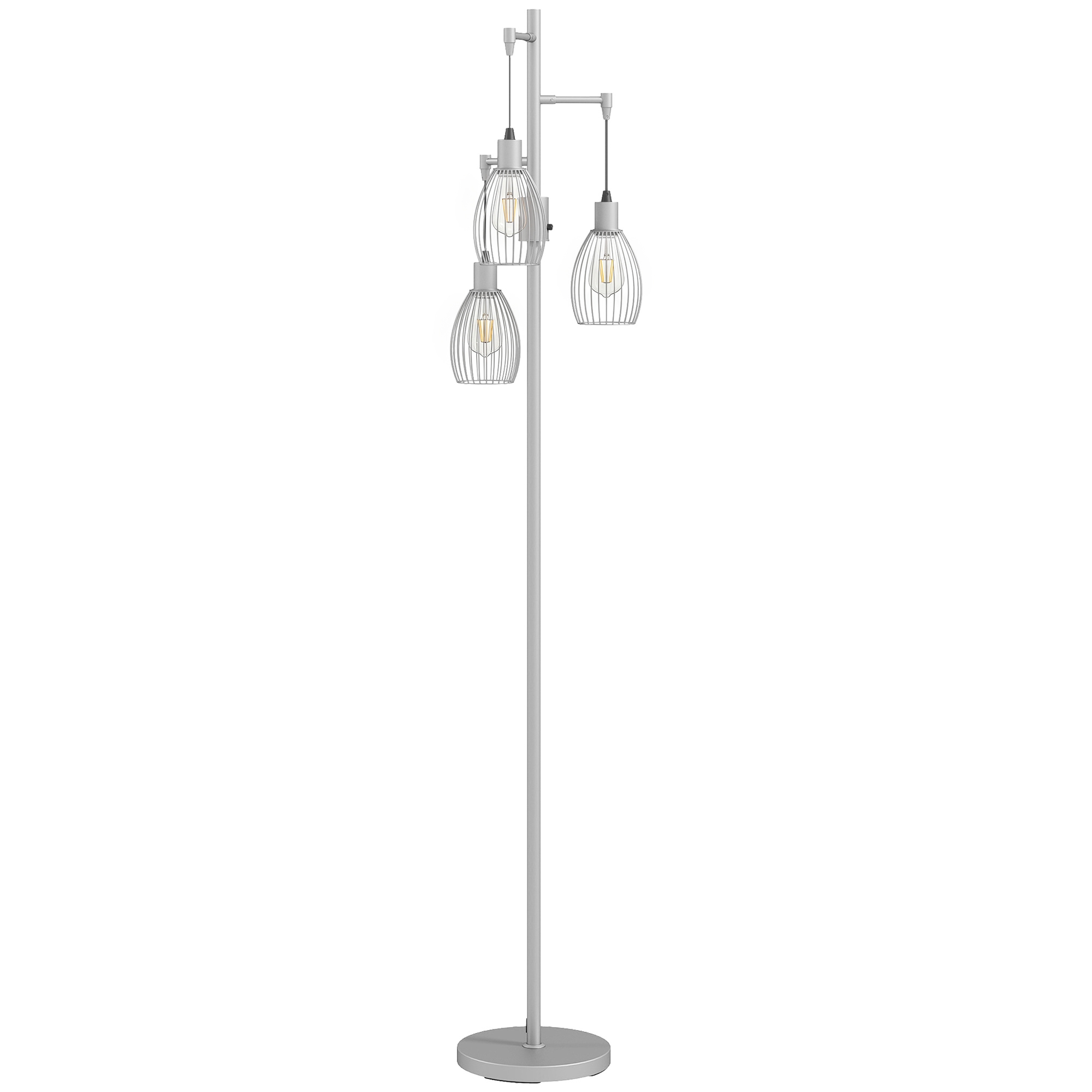 TREVON 170.5 cm Industrial Dimmable Floor Lamp with 3 Steel Wire Cage Shades - Silver Tone