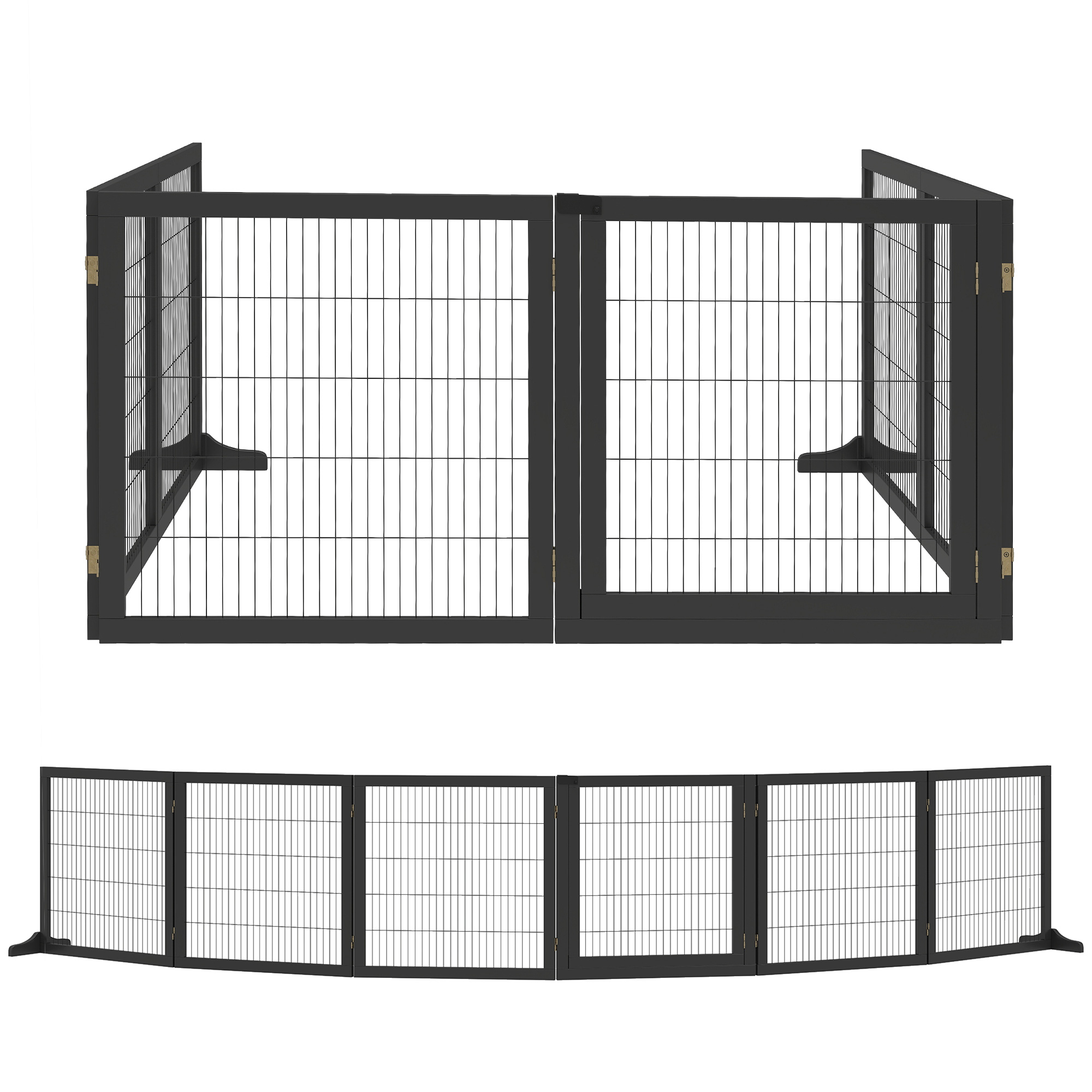 BROADFIELD Freestanding Wooden Dog and Pet Gate with 2 Support Feet - Black