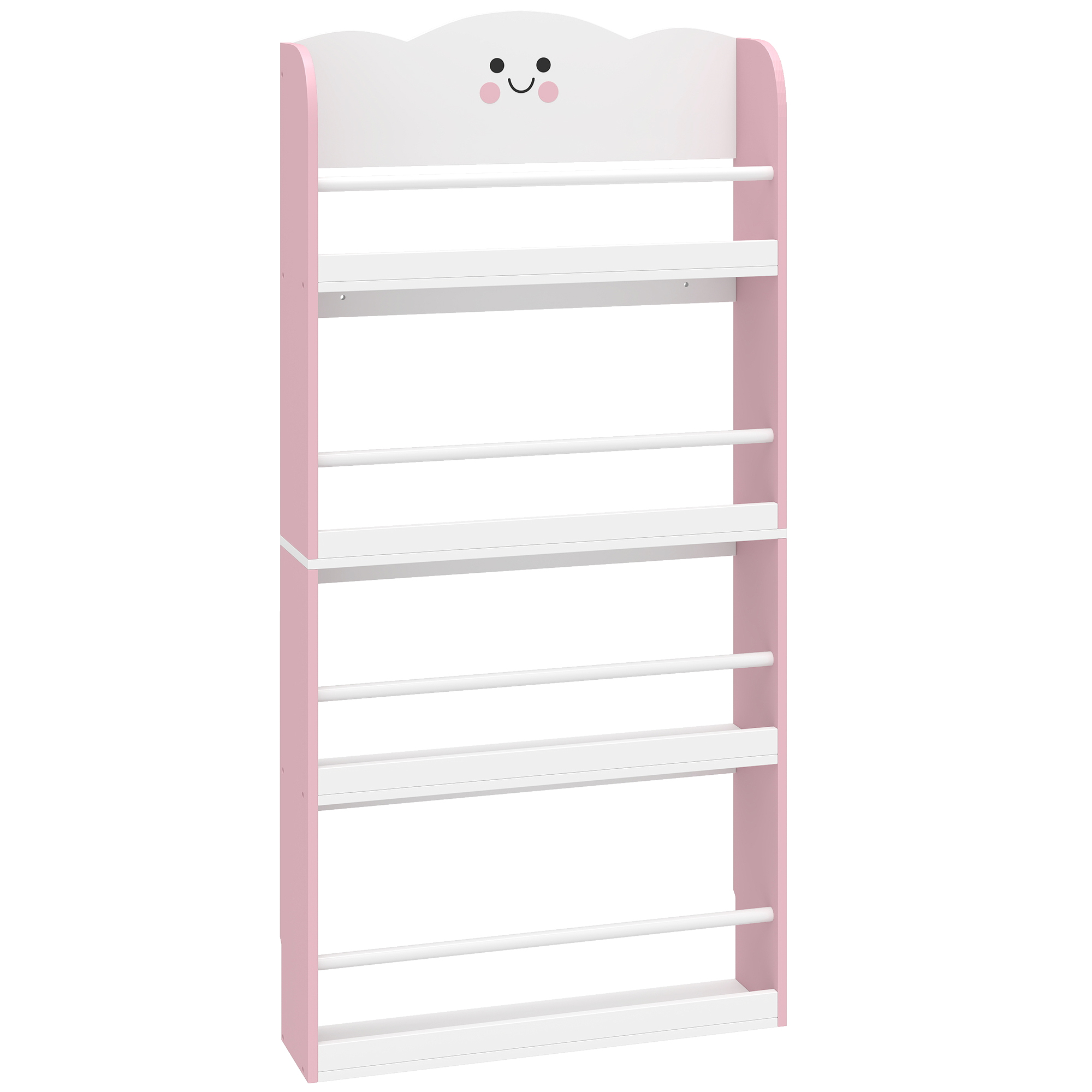 FARNHAM 4 Tier Kids Bookshelf with Anti Tip Kit for Bedroom or Playroom - Pink and White