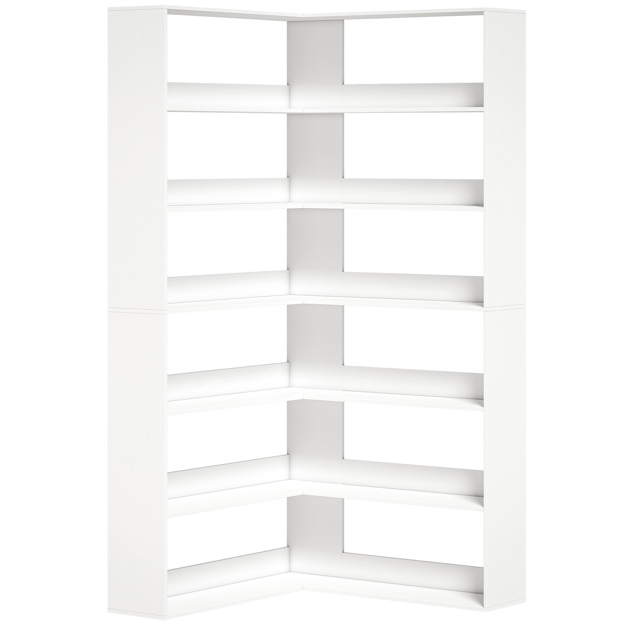 FERRING 7 Tier L Shaped Corner Bookcase with Anti Slip Rear Guard - White Wood Effect