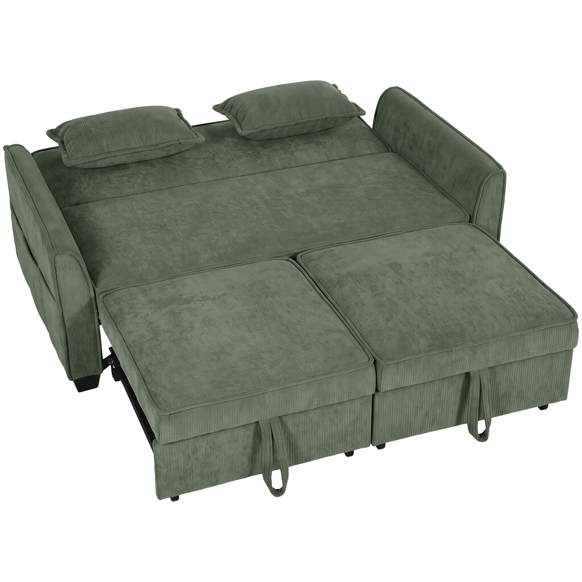 BRIDLINGTON Chenille 2 Seater Sofa Bed with 4 in 1 L Shaped Pull Out Sleeper and Side Pockets - Dark Green