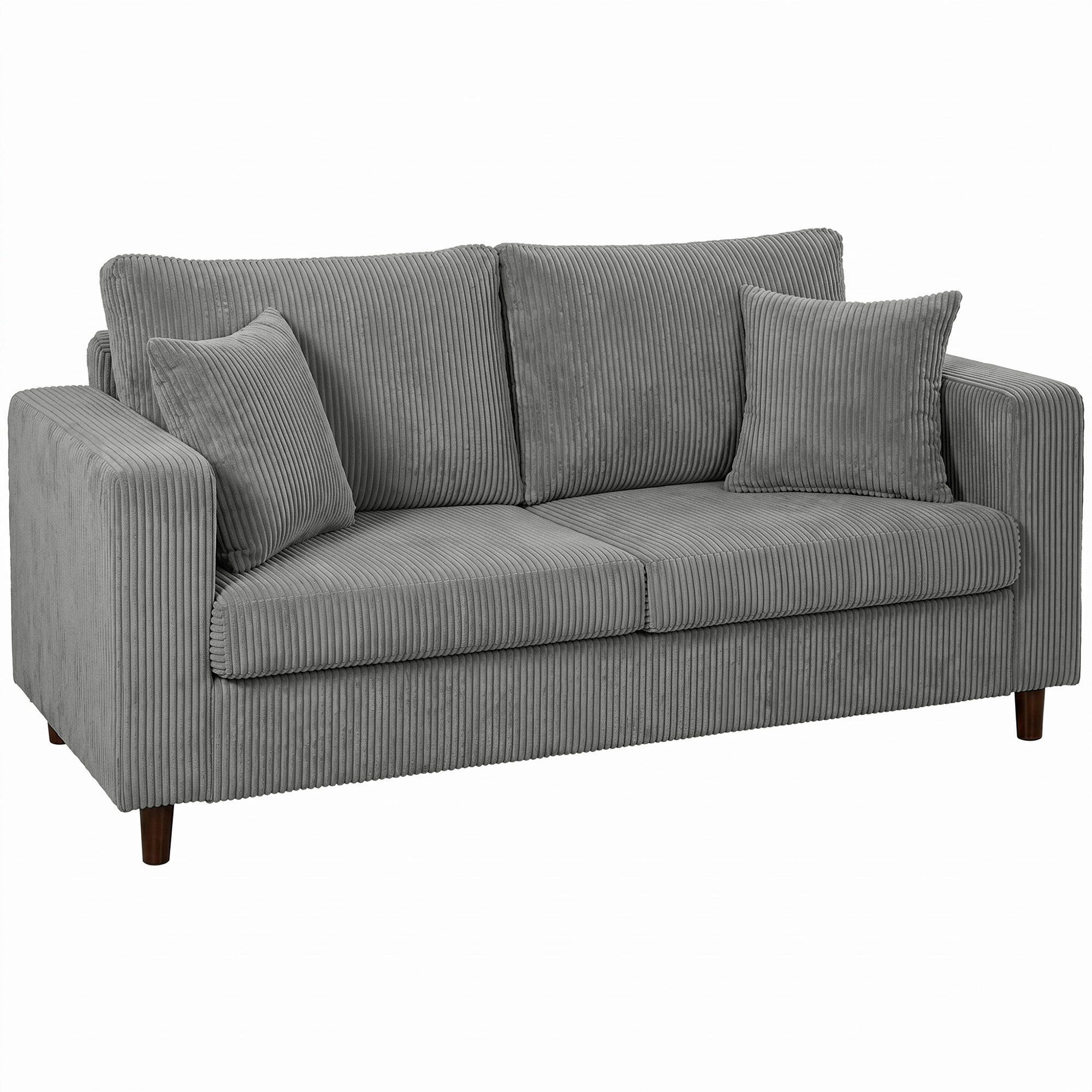 CLOVERTON Corduroy 2 Seater Loveseat Sofa with Wide Deep Seat and Spring Cushions - Light Grey and Black