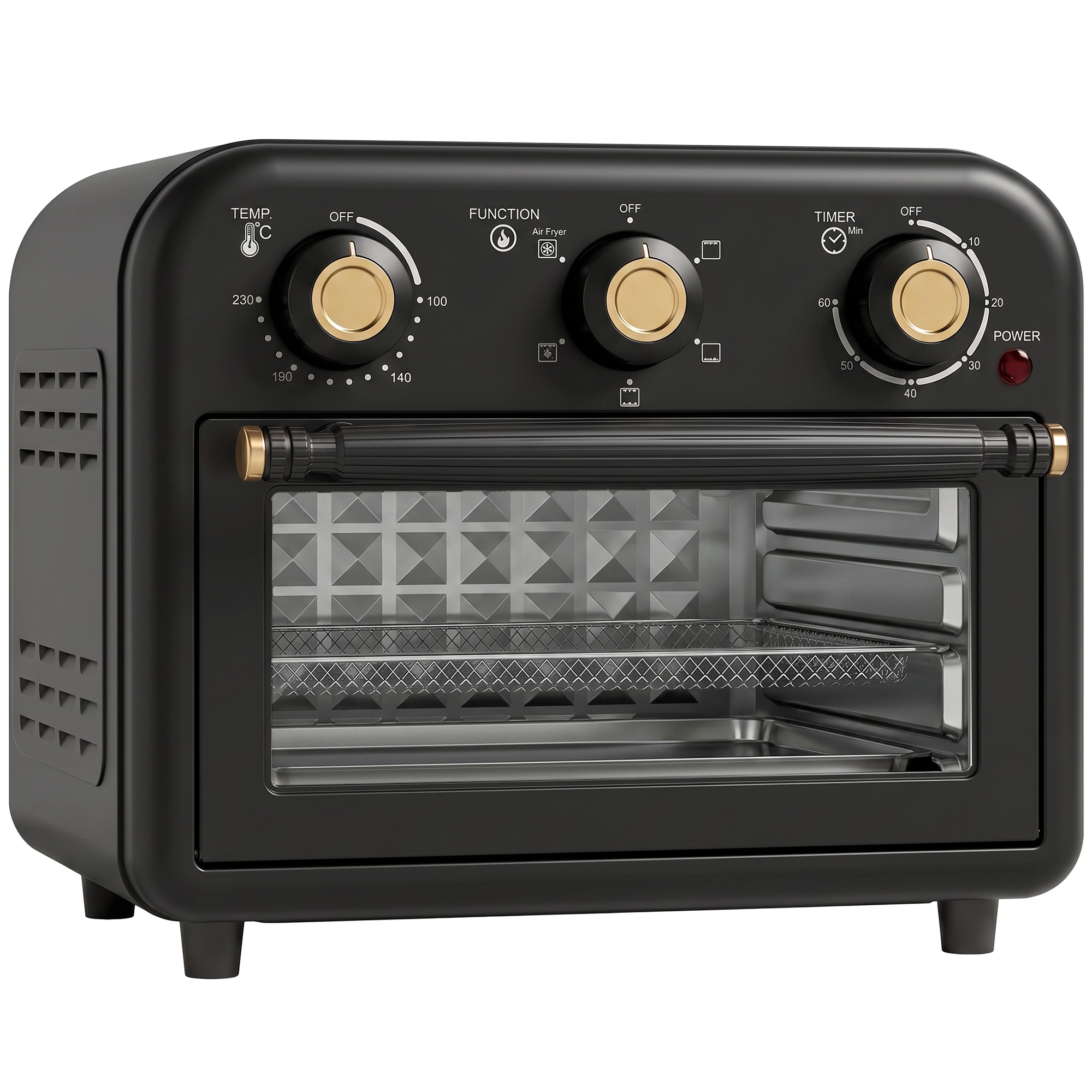 BRIXWORTH 12L Air Fryer Toaster Oven with Convection, Adjustable Temperature and Timer - Black and Gold Tone