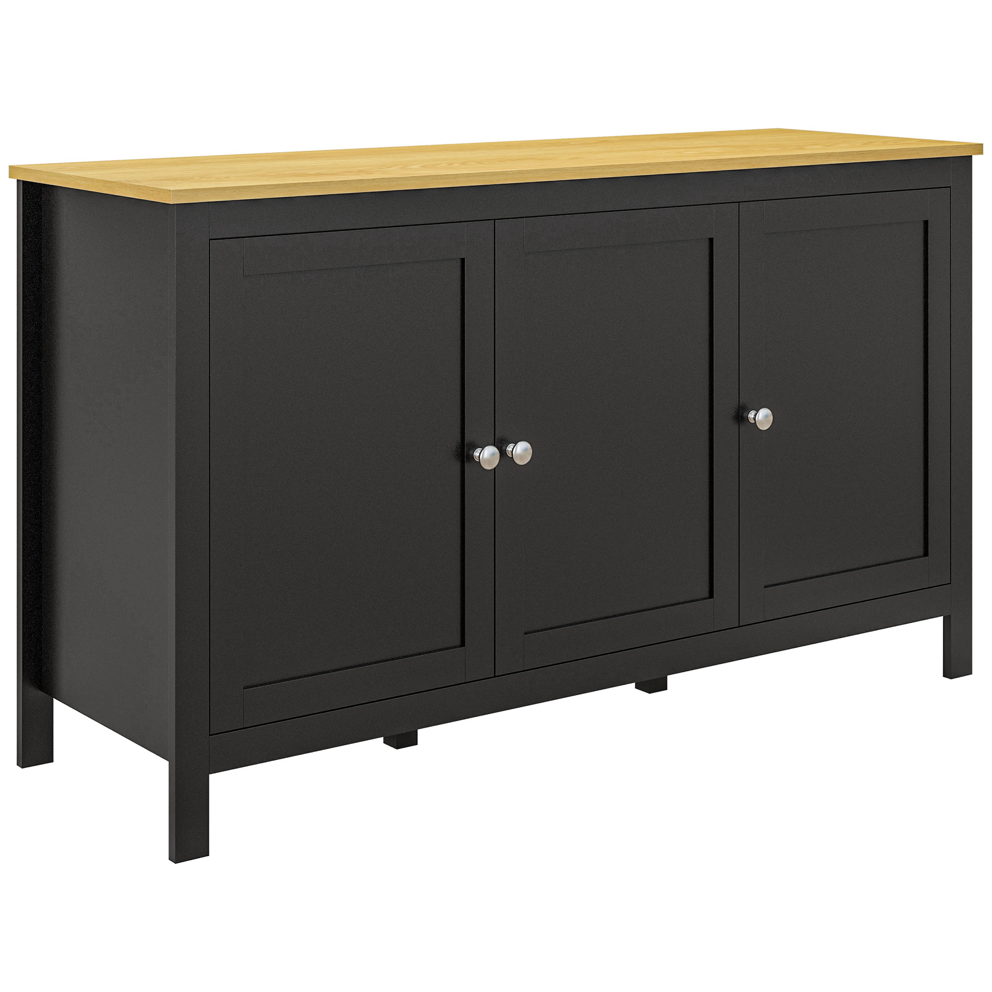 EXETER Sideboard Buffet Cabinet with Doors and Adjustable Shelves - Black and Natural