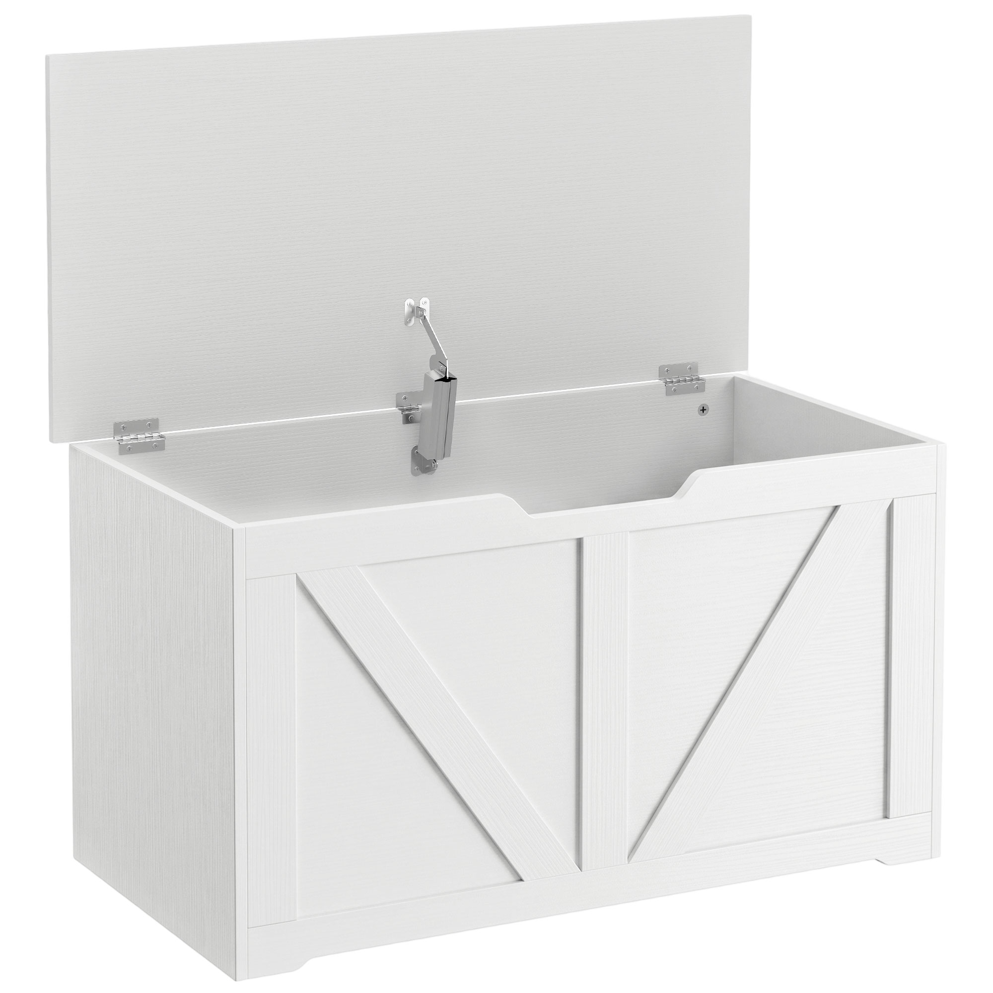 JUVRIA 100L Particleboard Home Storage Box with Safety Hinge and Wood Effect - White