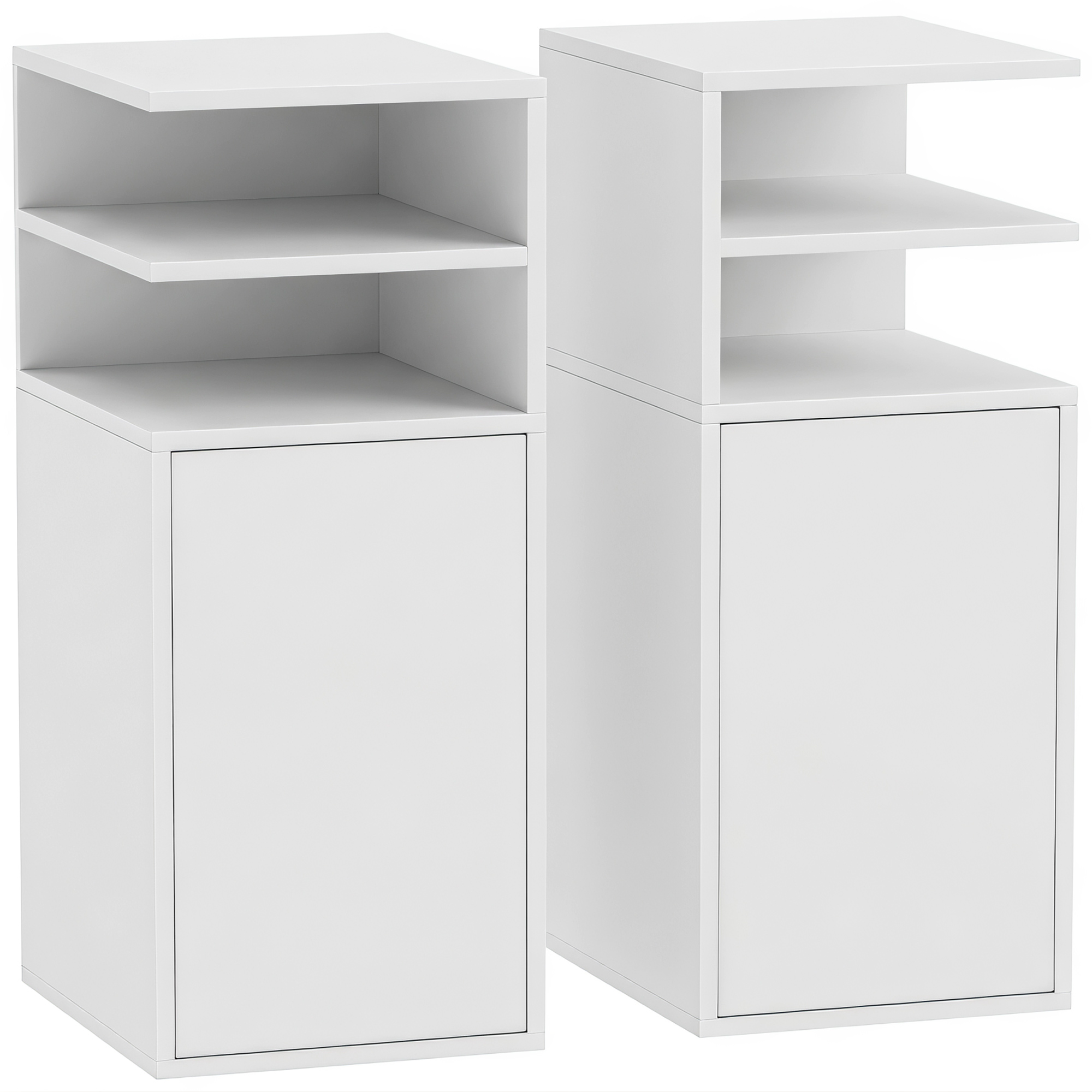 ANDOVER Set of 2 Slim Bedside Tables with Open Cubbies and Cupboards - White