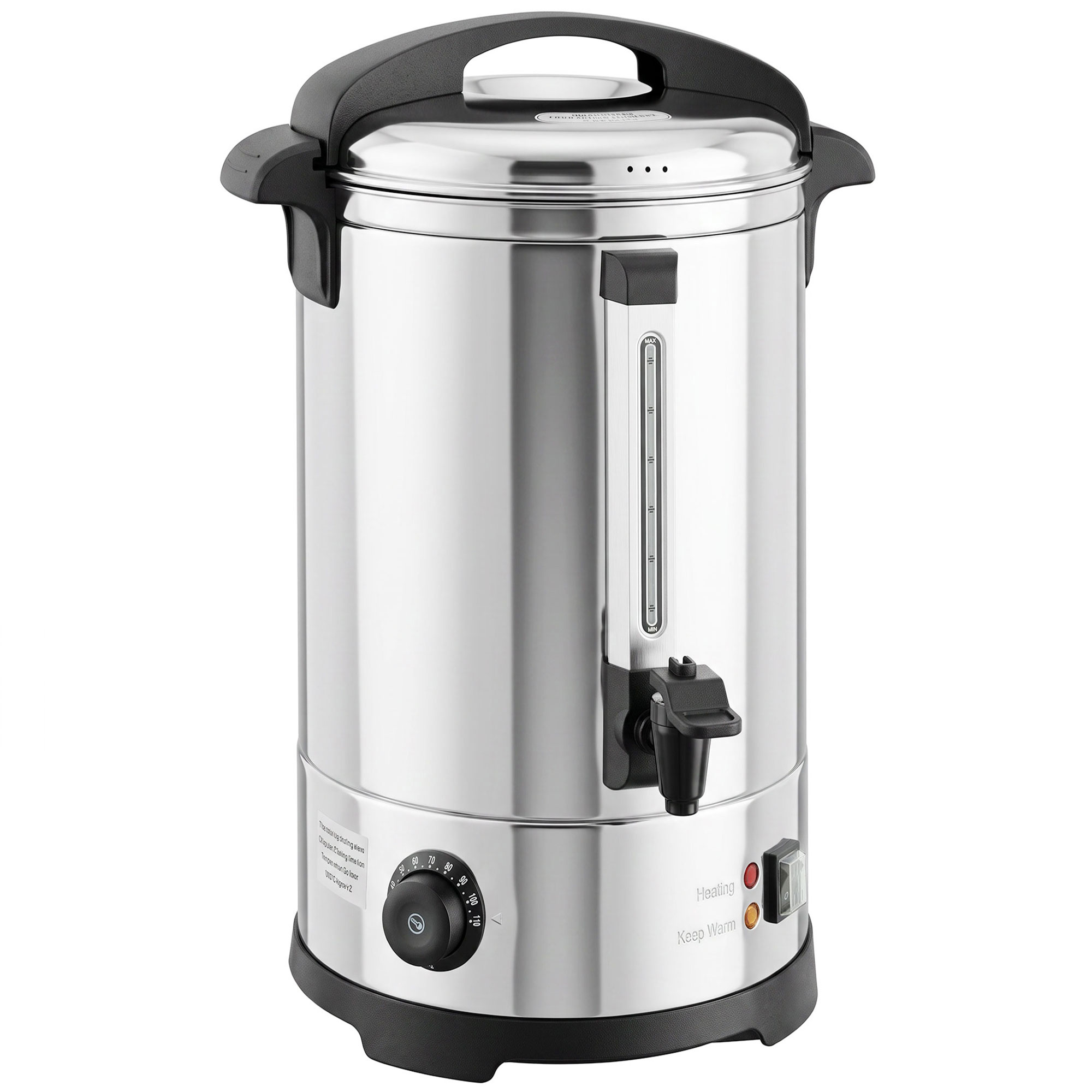 DROITWICH 13L 2500W Stainless Steel Catering Urn with Thermostat, Keep Warm Function and Tap - Silver Tone and Black
