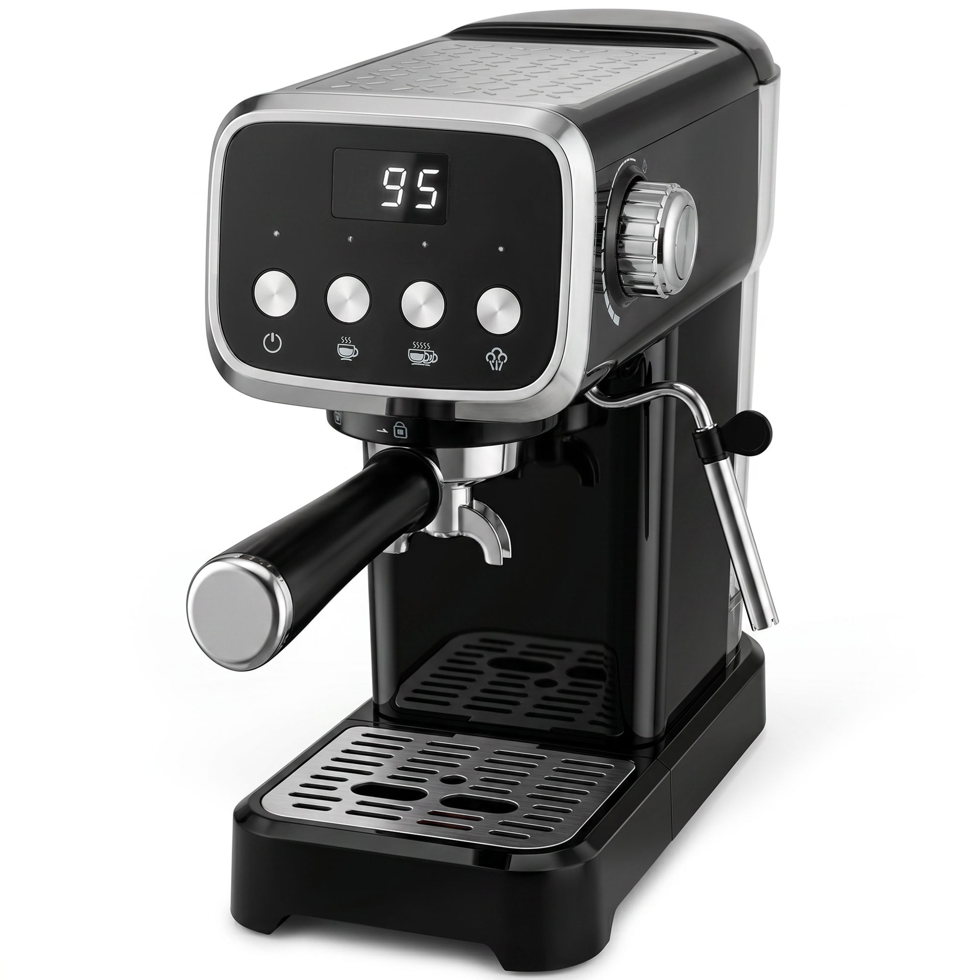 BROUGH 20 Bar Espresso and Cappuccino Coffee Machine with Frother and 1.2L Water Tank - Black and Silver Tone
