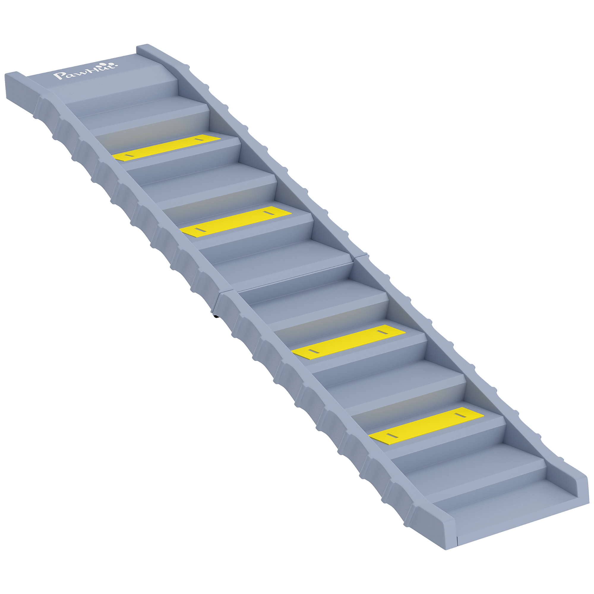 BATHFORD 10 Step Foldable Dog Car Ramp with Anti Slip Treads for Cars and High Beds - Grey