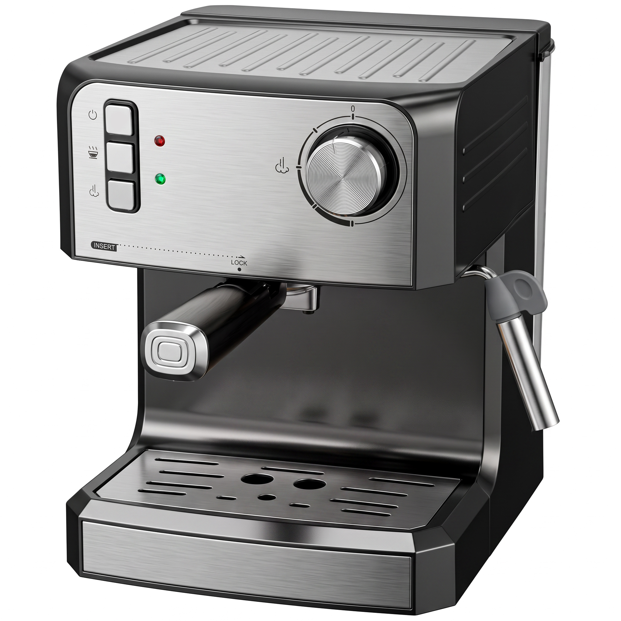 BUNTINGFORD 20 Bar Semi Automatic Espresso and Cappuccino Machine with Frother and 1.6L Tank - Black and Silver Tone