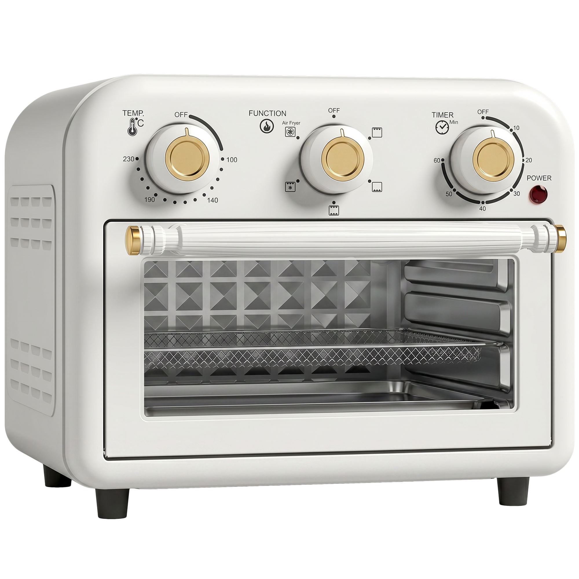BRIXWORTH 12L Air Fryer Toaster Oven with Convection, Adjustable Temperature and Timer - Cream White and Gold Tone