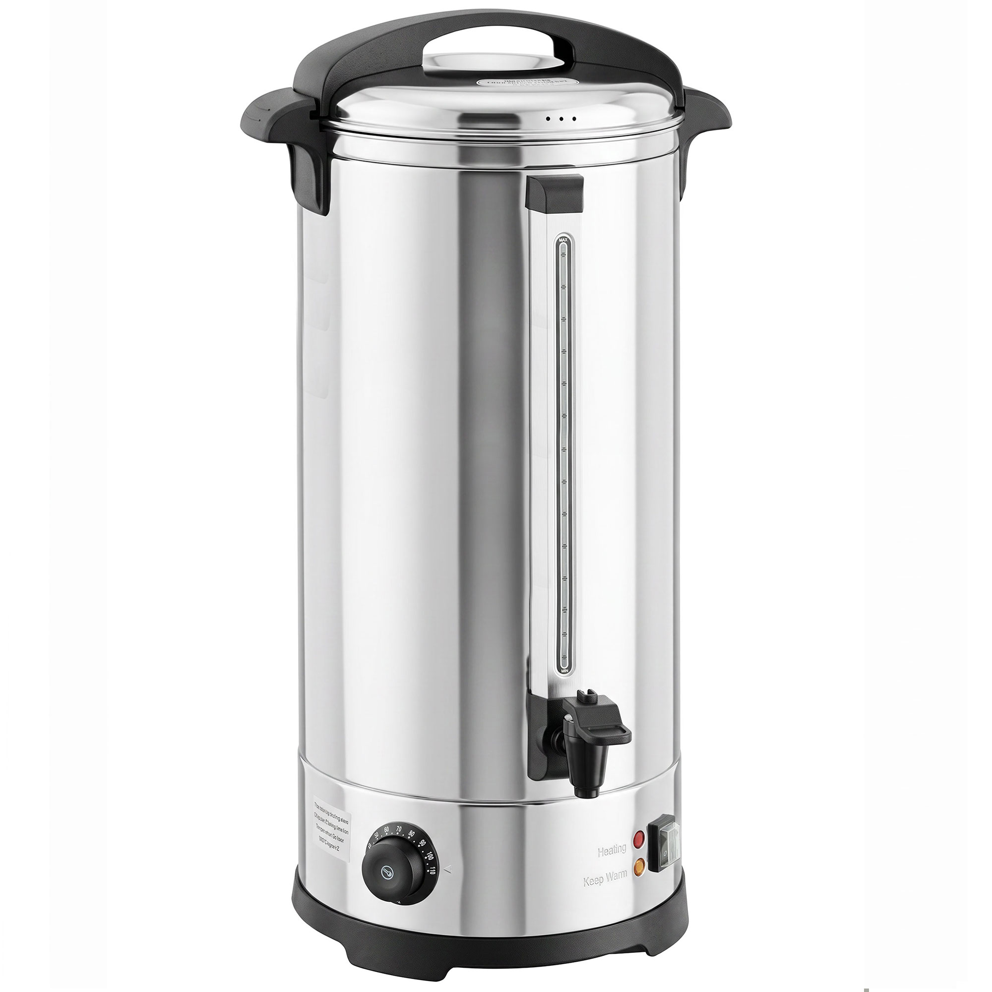 DROITWICH 24L 2500W Stainless Steel Catering Urn with Thermostat, Keep Warm Function and Tap - Silver Tone and Black