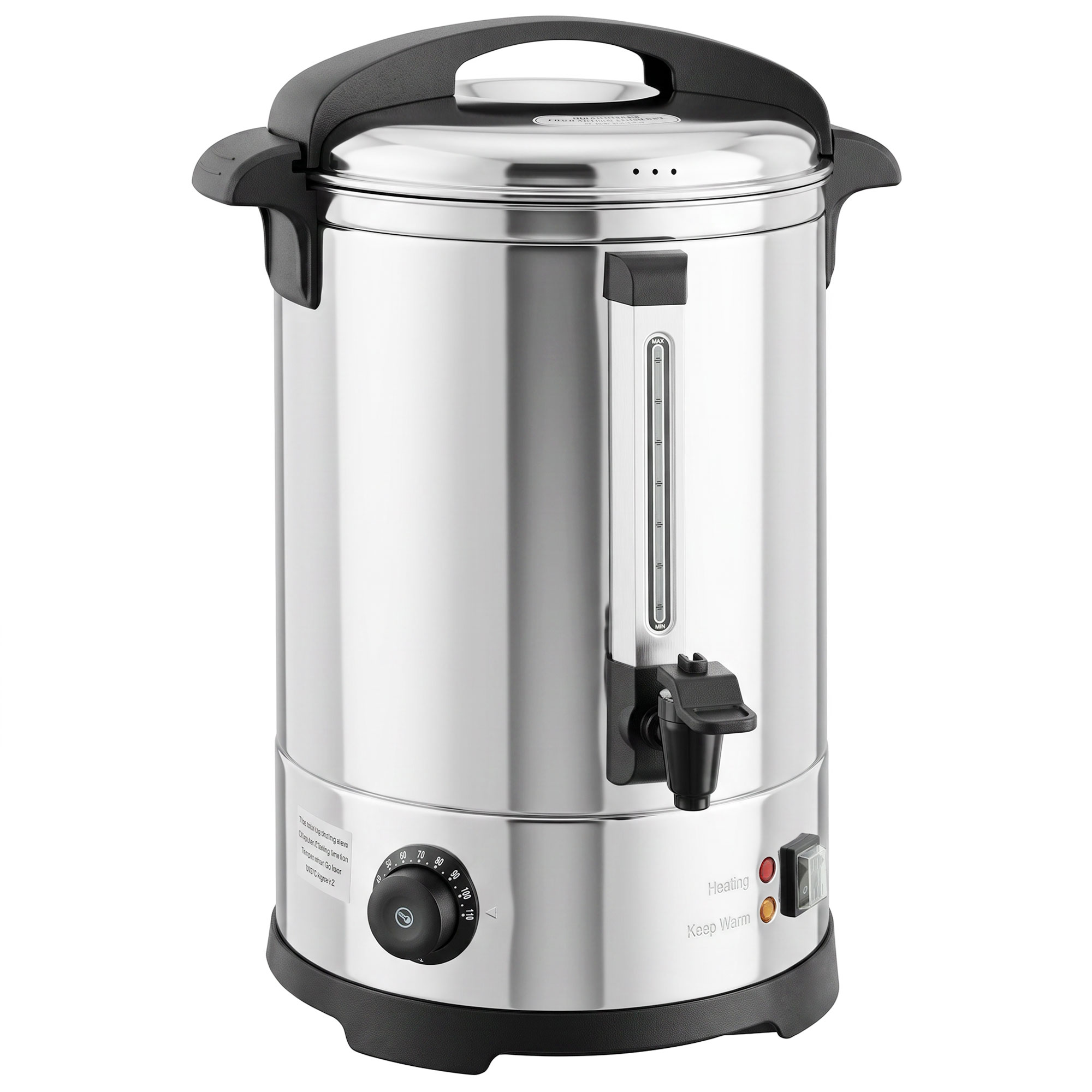 DROITWICH 6.5L 1500W Stainless Steel Catering Urn with Thermostat, Keep Warm Function and Tap - Silver Tone and Black