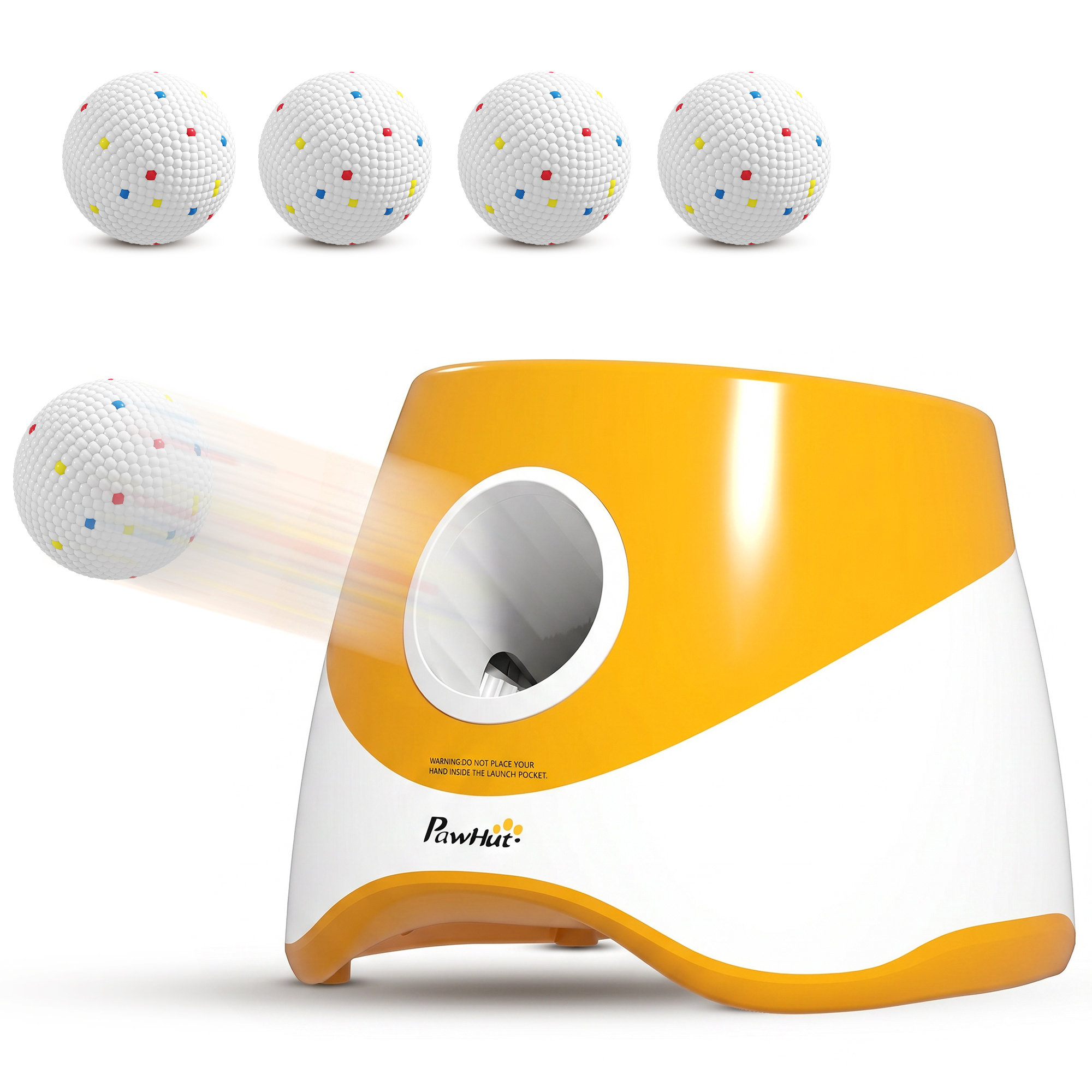 MONIA Automatic Dog Ball Launcher with 5 Balls and 3 Distance Settings from 6 to 14 m - Orange