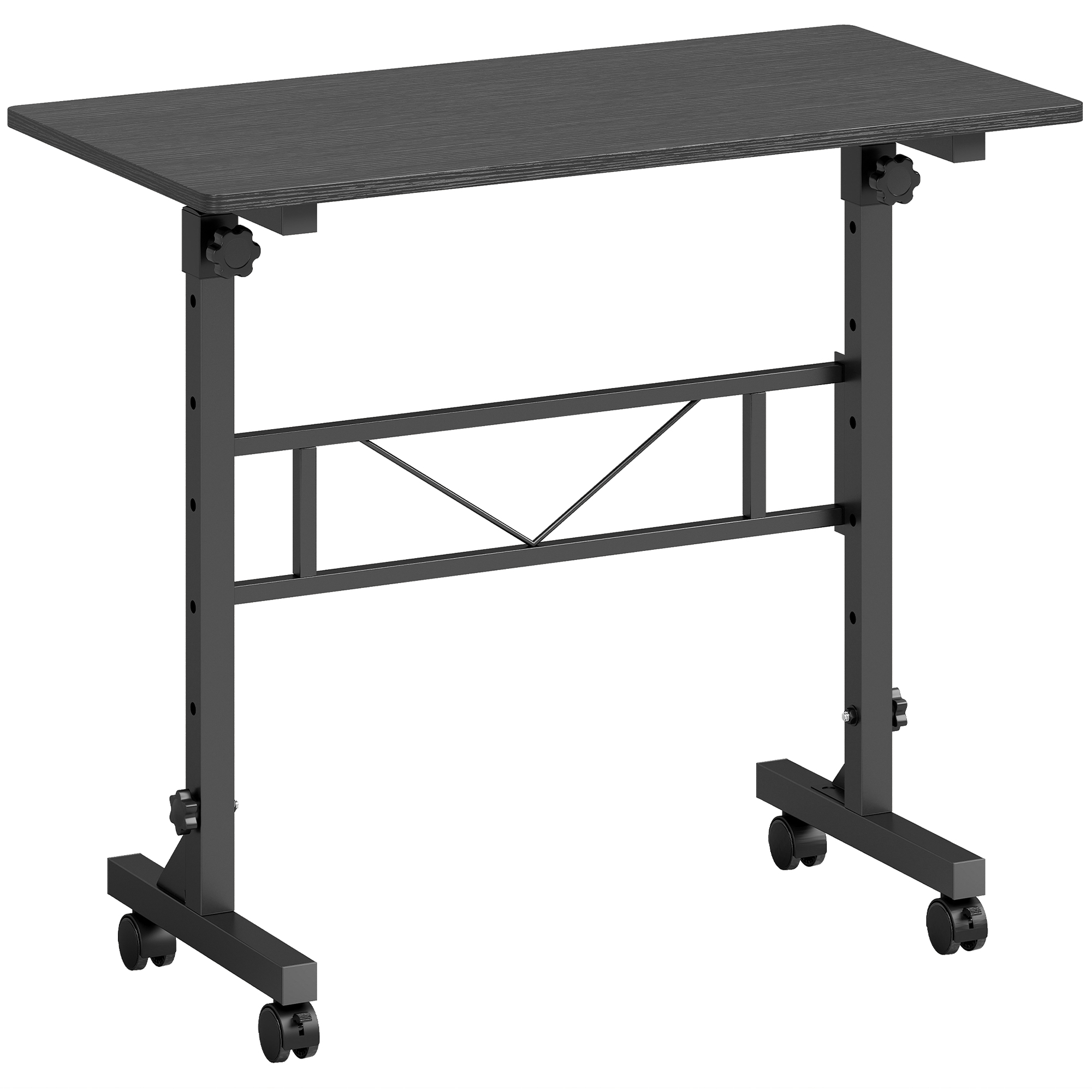 BIRCHWOOD Adjustable Overbed Table with Wheels, 80 x 40cm - Black