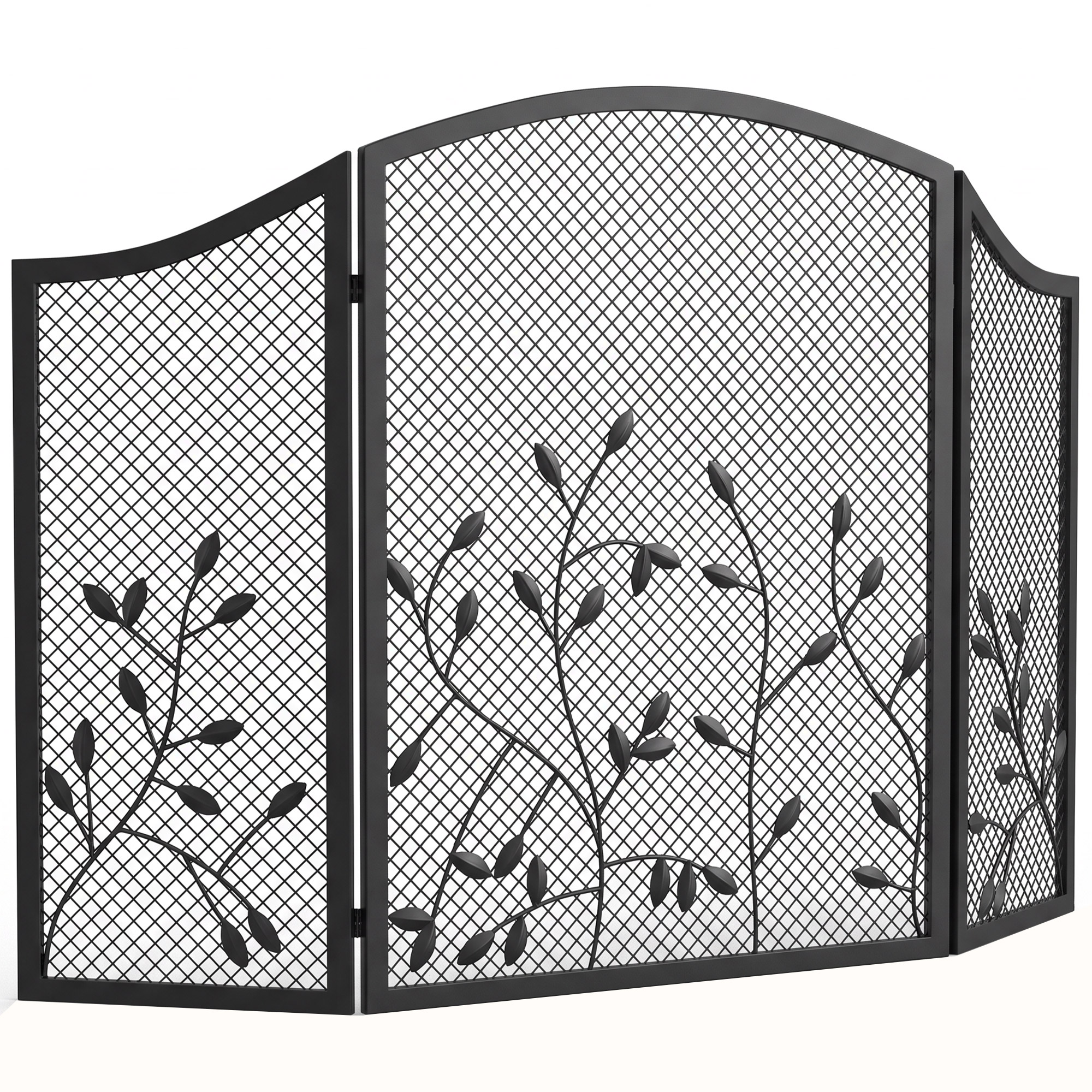 AURAVIEW 3-Panel Folding Metal Fireplace Screen - Black