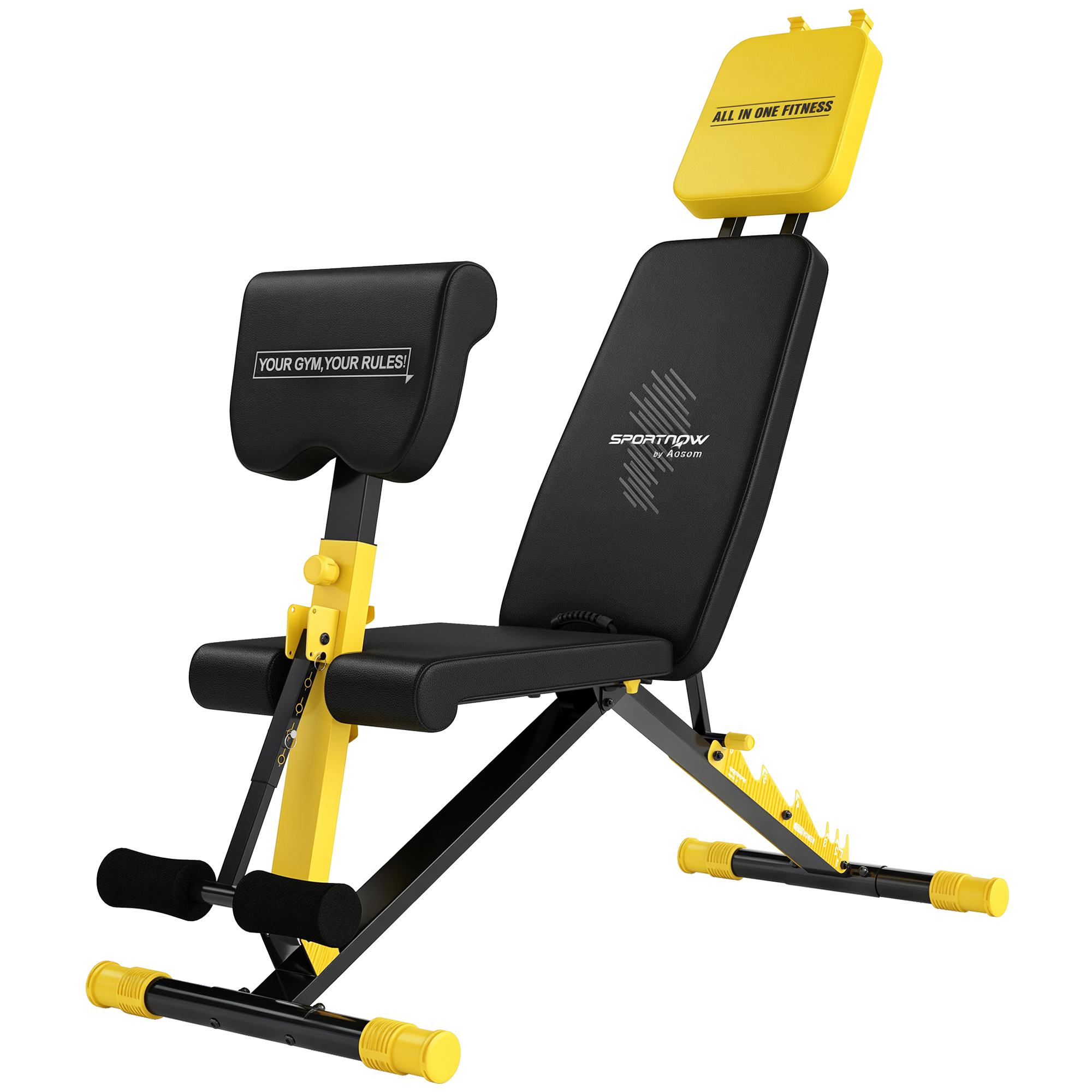 ARCFORD Foldable Adjustable Weight Bench, 300kg Capacity, 6 Positions - Yellow